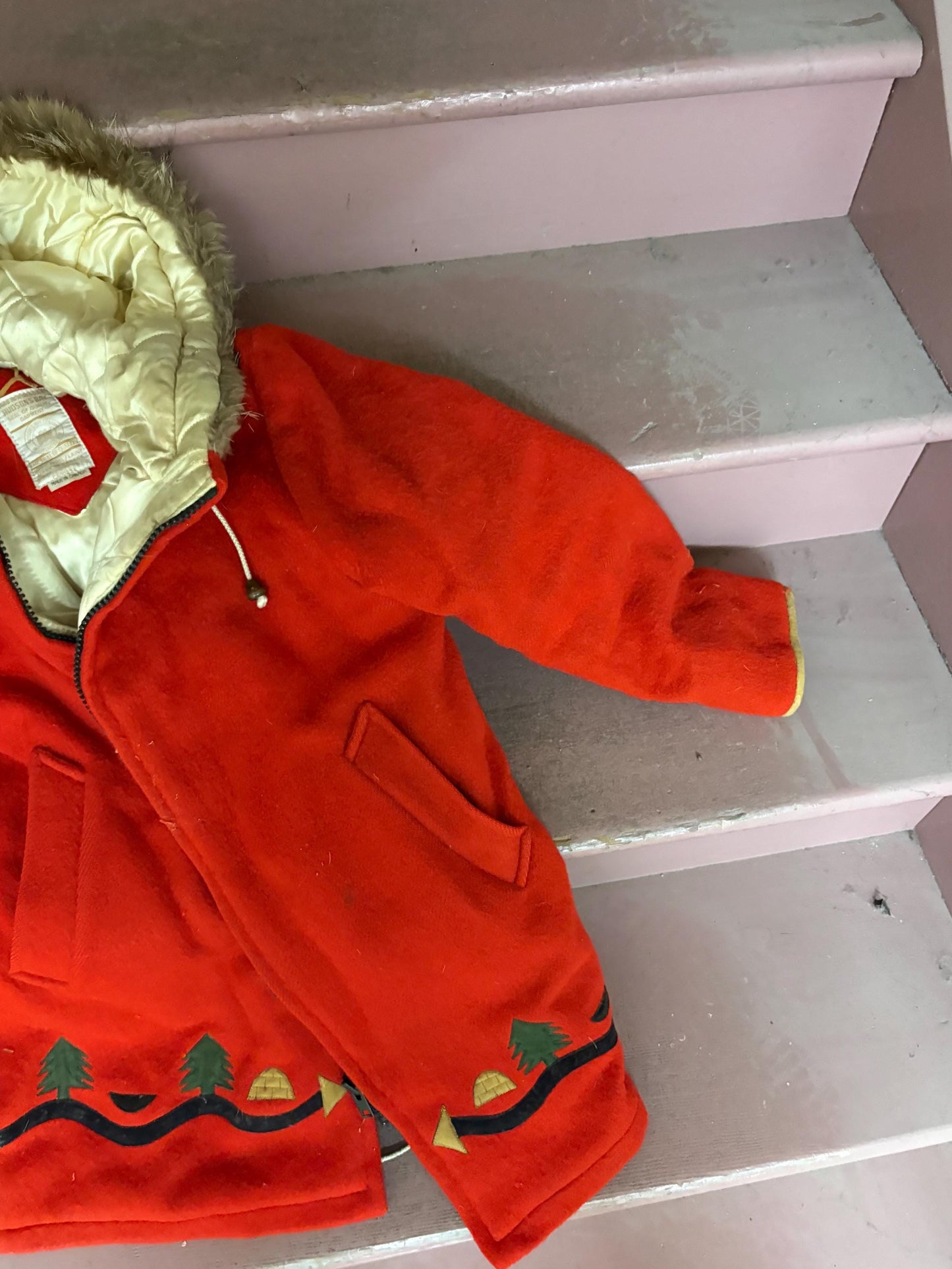 stunning vintage Hudson Bay Company wool jacket - HBC Canadian - approx 36 inches long by duty inches wide and hood 12 inches