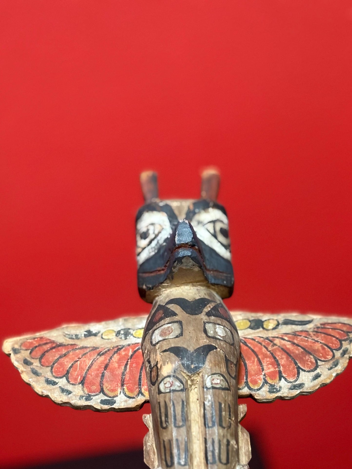 Stunning antique polychrome indigenous first nation pacific north West Coast 12 1/2 x 6 wide totem pole  wonderful condition wow piece -