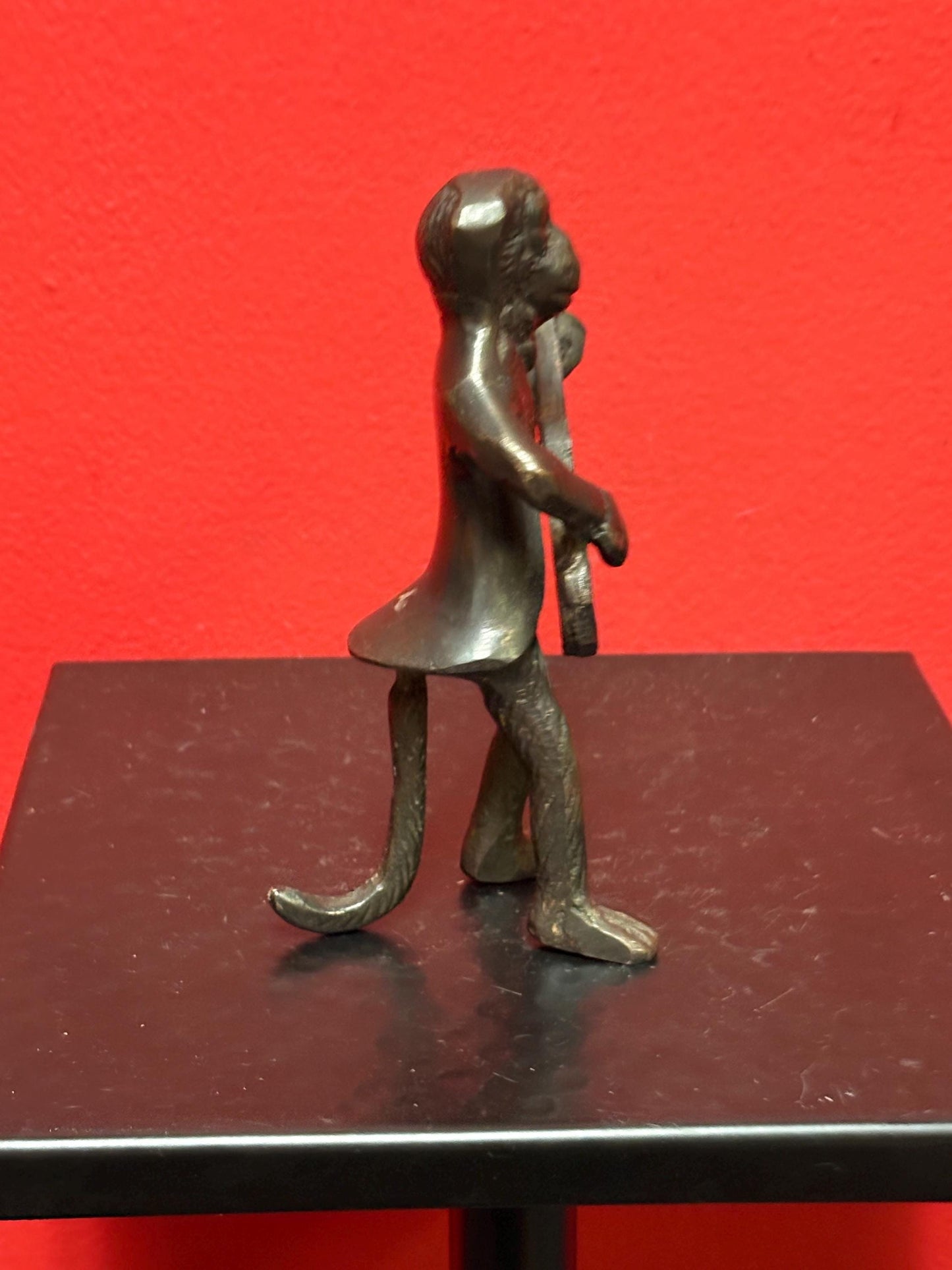 Beautiful antique bronze monkey playing the guitar  great Patina  and 5 inches tall  amazing gift  monkey business