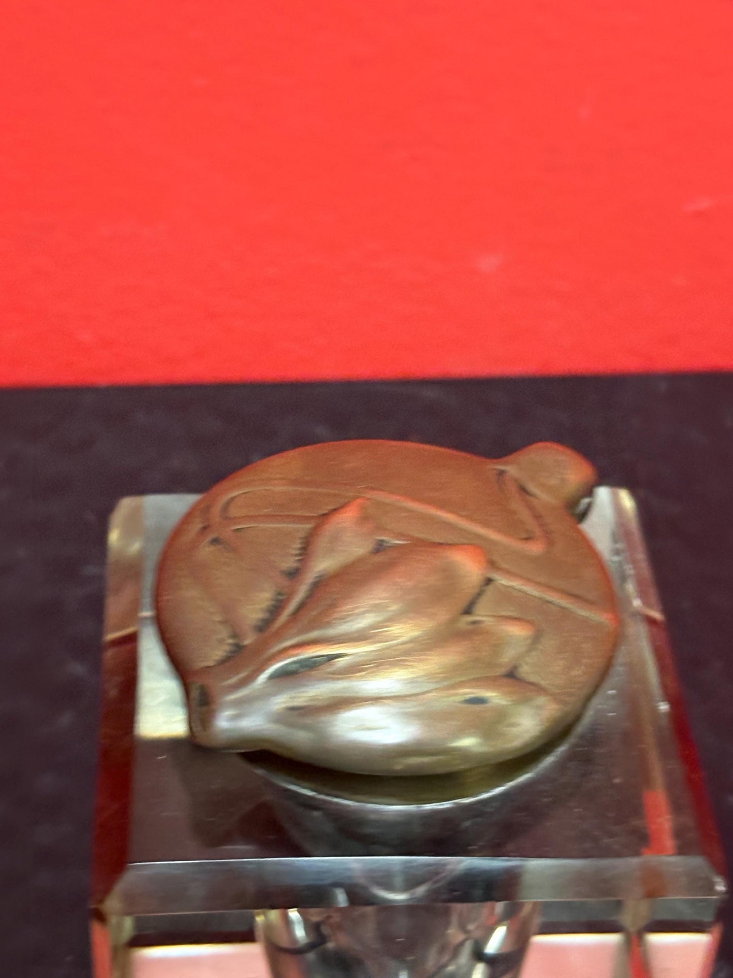 Beautiful 2 1/2 x 2 high bronze and crystal art nouveau inkwell in perfect condition