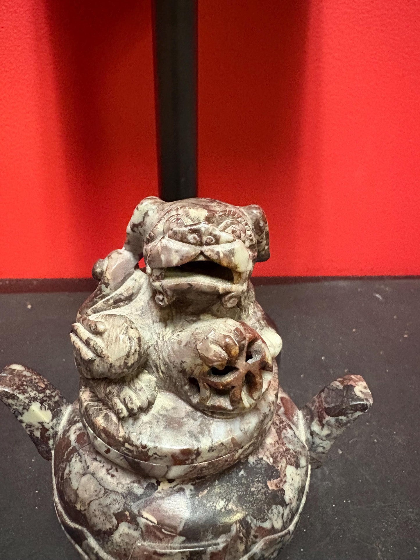 Spectacular 7 inch tall stone Chinese foo dog container  amazing detail  heavy - great value