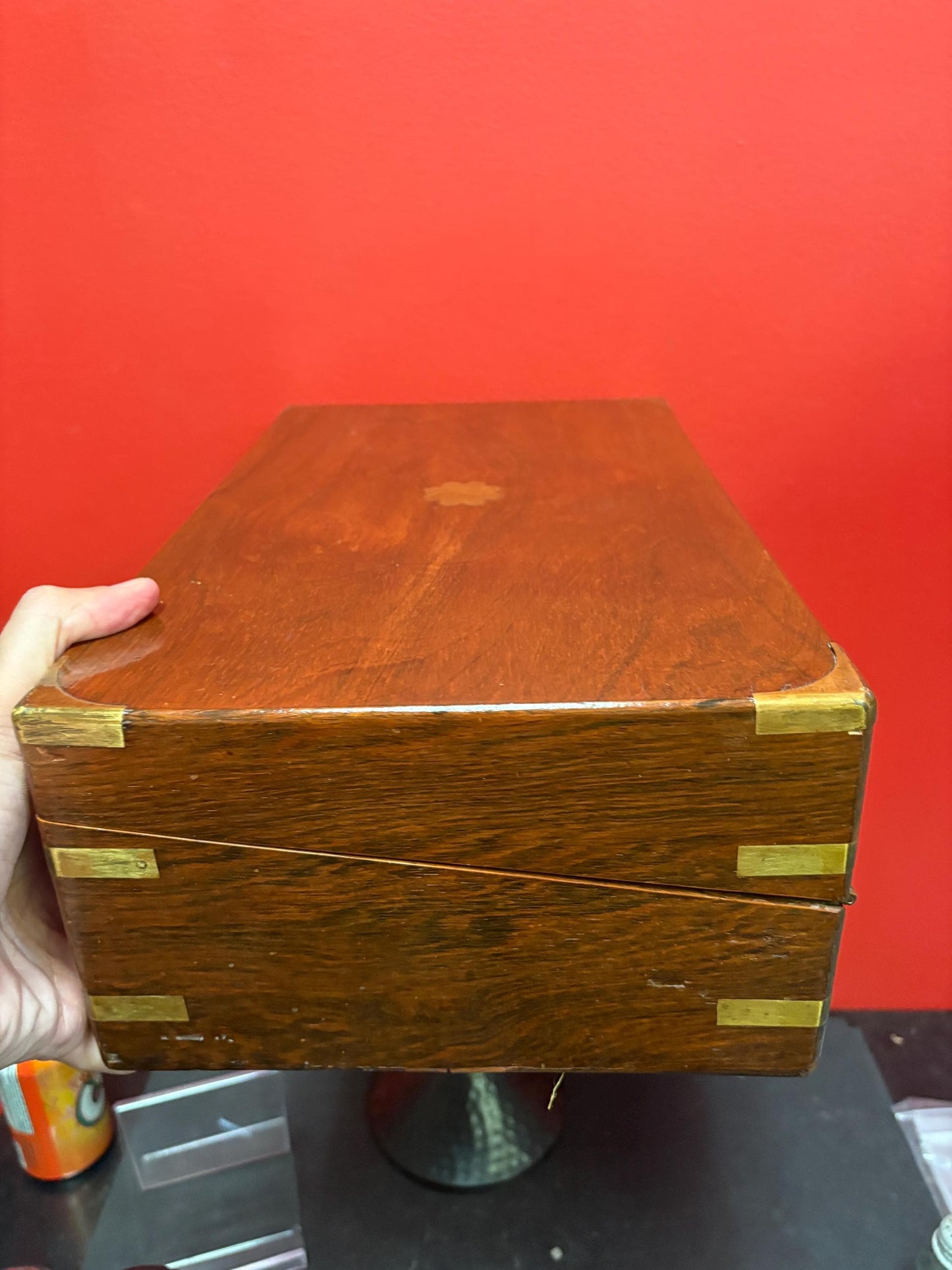 Beautiful 16 x 10 x 6 inch antique walnut and brass lap desk with original inkwells  amazing condition  see photos