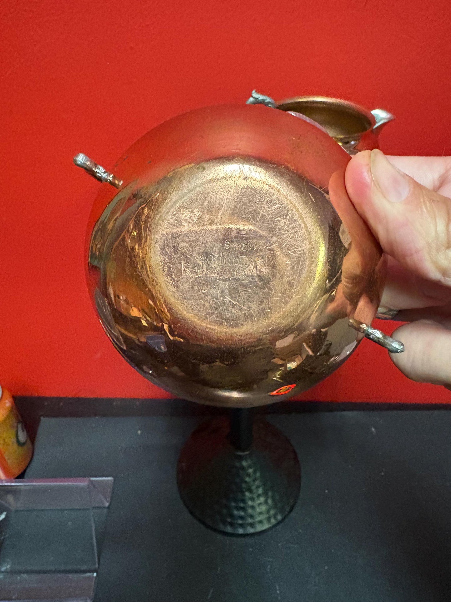 beautiful 4.5 x 2 inch high copper and silver plate curling cream and sugar  great gift  nice condition  curling