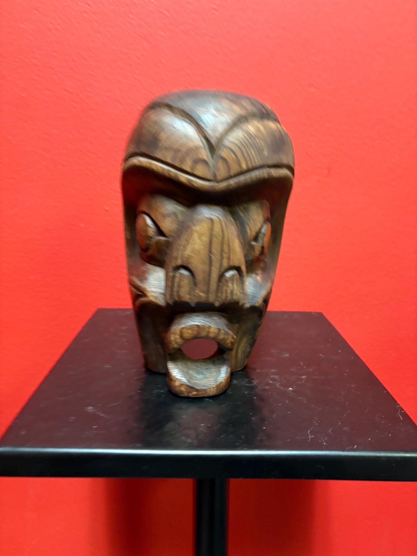 Beautiful indigenous first nations Pacific Northwest coast 6 inch tall and signed vintage cedar mask - great detail