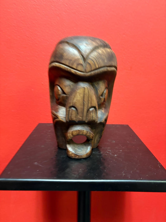 Beautiful indigenous first nations Pacific Northwest coast 6 inch tall and signed vintage cedar mask - great detail