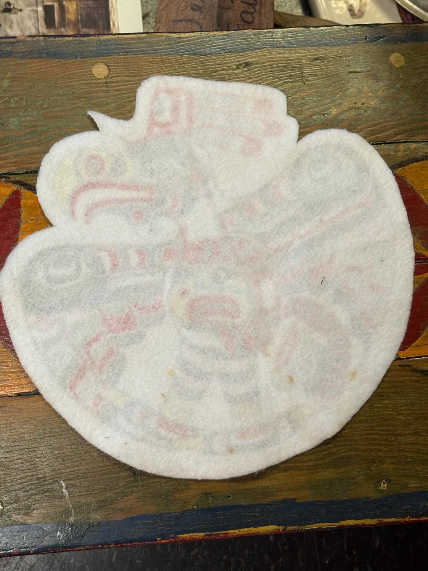 amazing indigenous first nations Pacific north West Coast signed Richard Hunt felt  patch  11 1/2 inches  wow