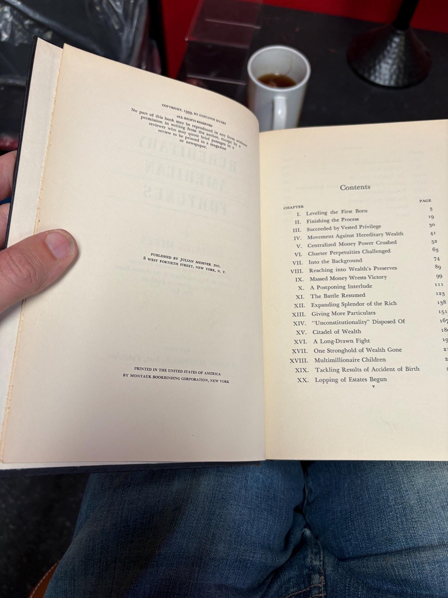 Beautiful 1939 first edition copy of the ending of heredity American fortunes by Gustav myers - so cool