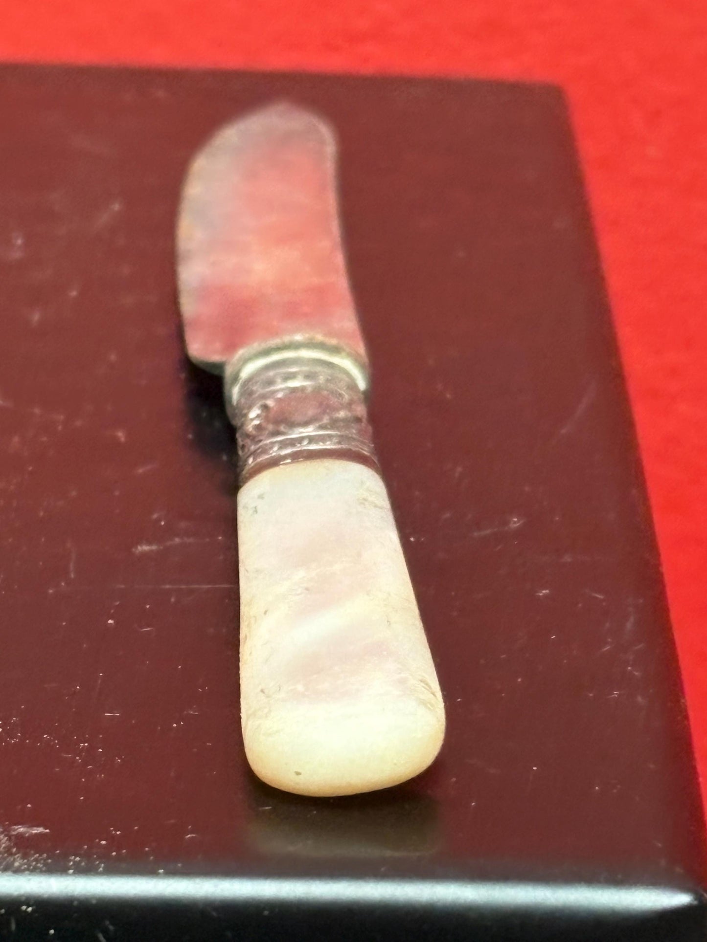 Set 8 antique silver and mother of pearl knives  need a polish  great value