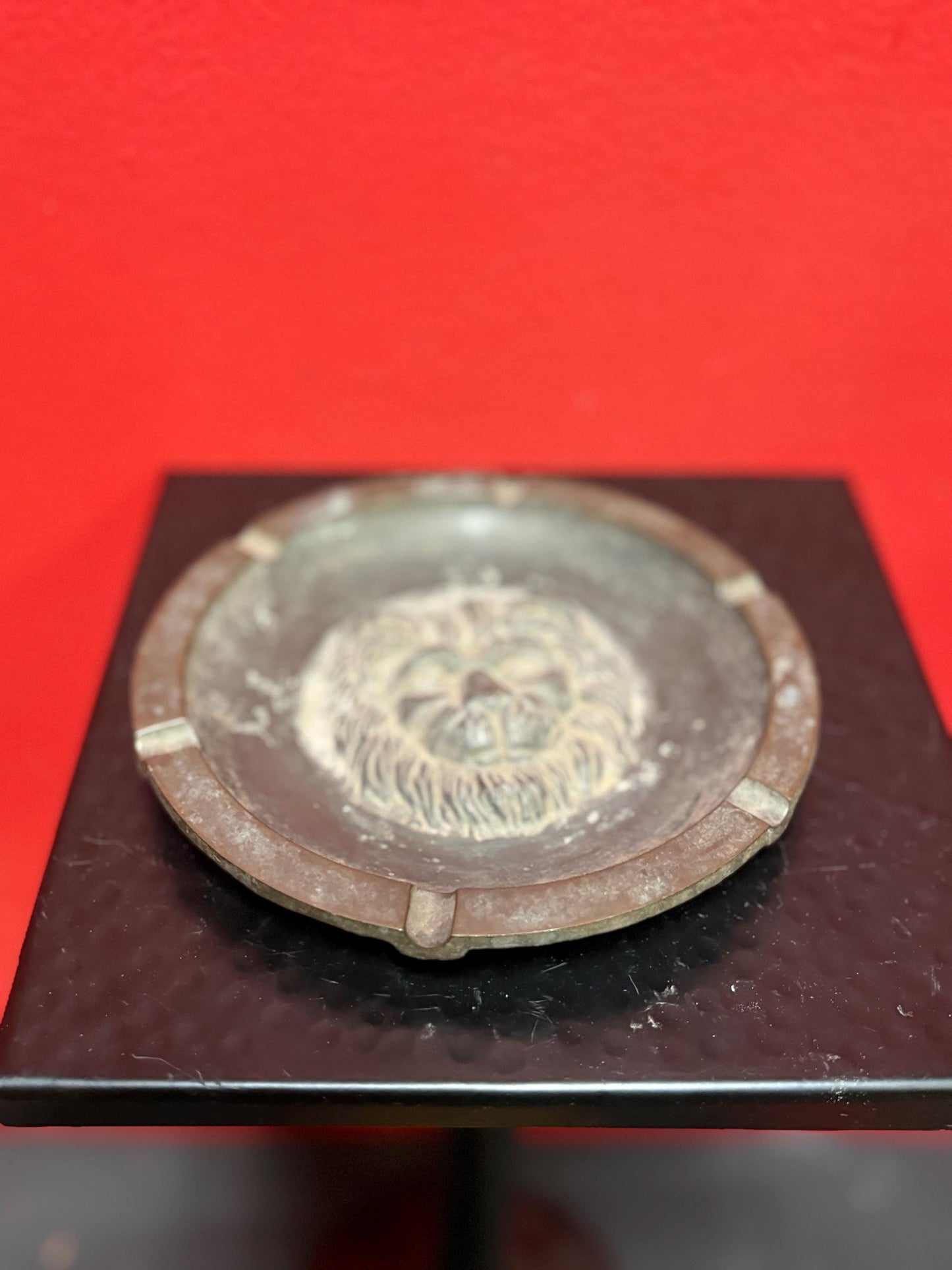 the most amazing antique bronze lion ashtray dish  - 6 inches with awesome patina  wow