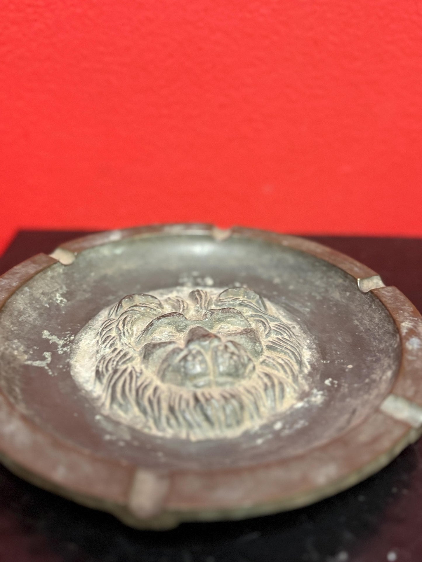 the most amazing antique bronze lion ashtray dish  - 6 inches with awesome patina  wow