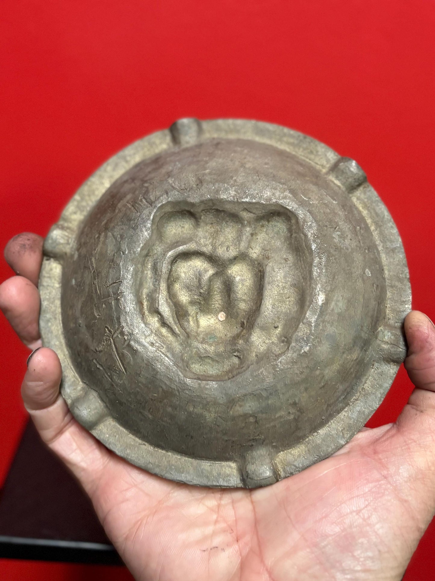the most amazing antique bronze lion ashtray dish  - 6 inches with awesome patina  wow