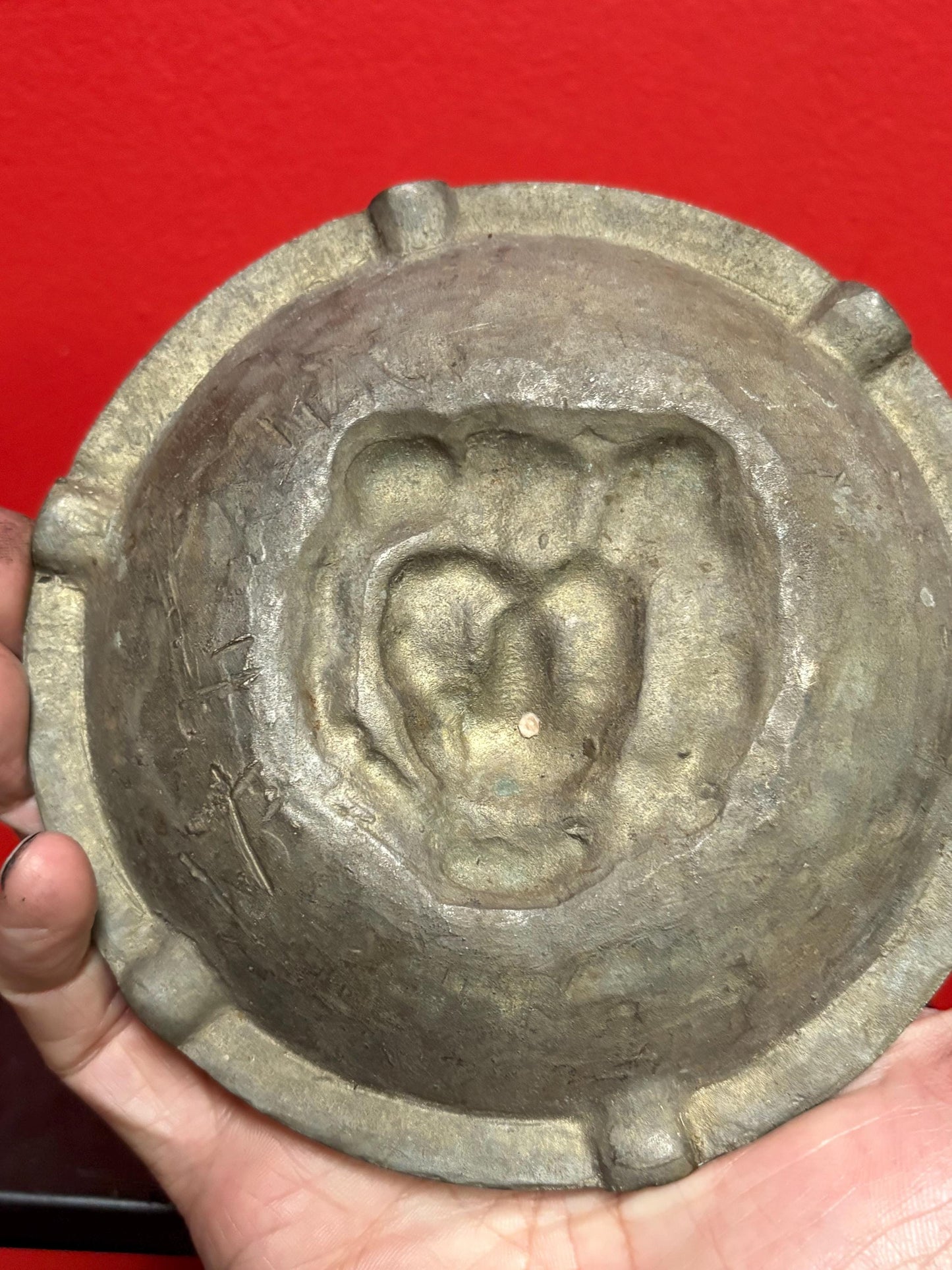the most amazing antique bronze lion ashtray dish  - 6 inches with awesome patina  wow