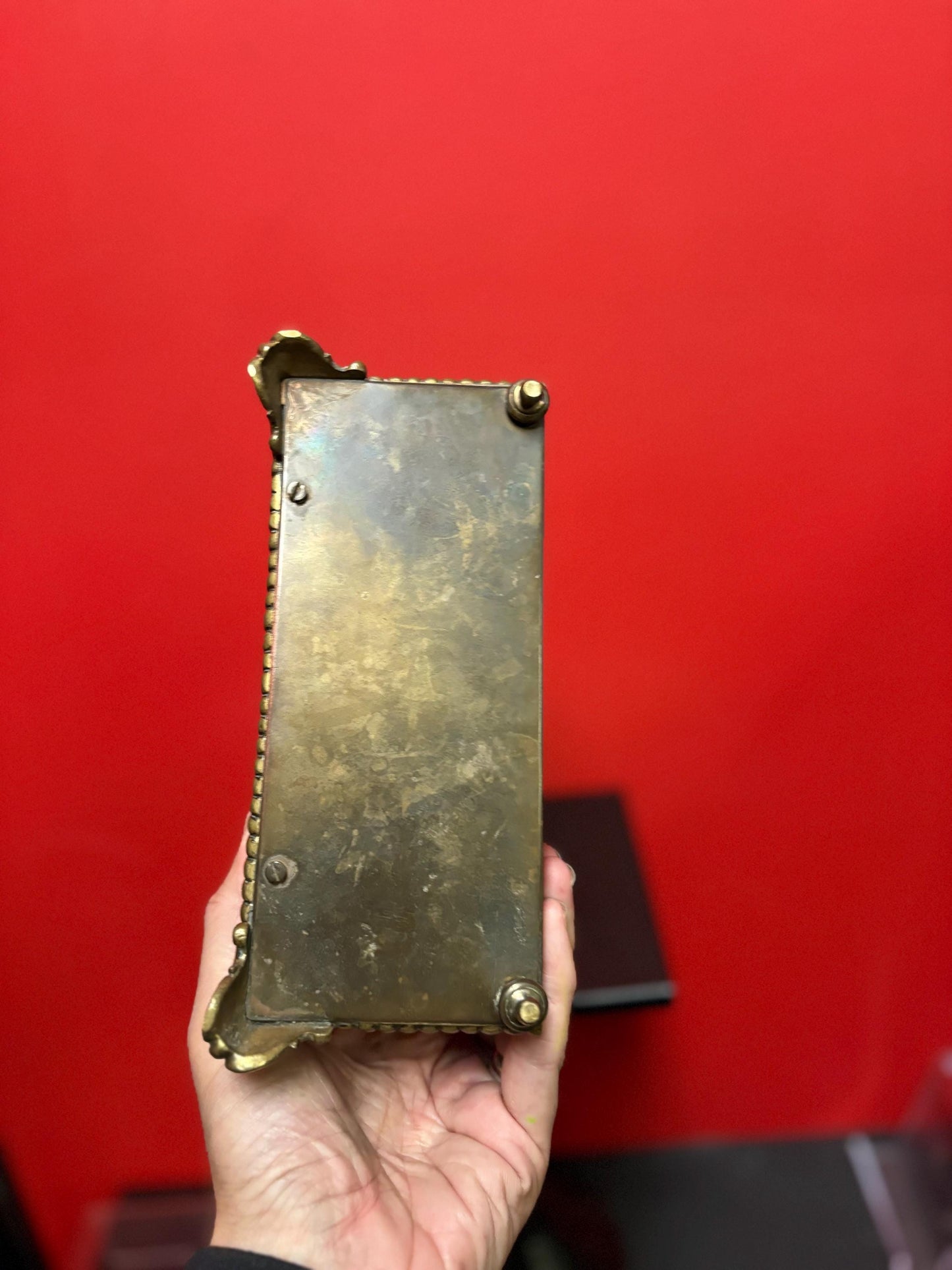 Stunning antique English 8 x 4 by 6 inch high brass letter rack with amazing imagery great to use or gift  desk decor