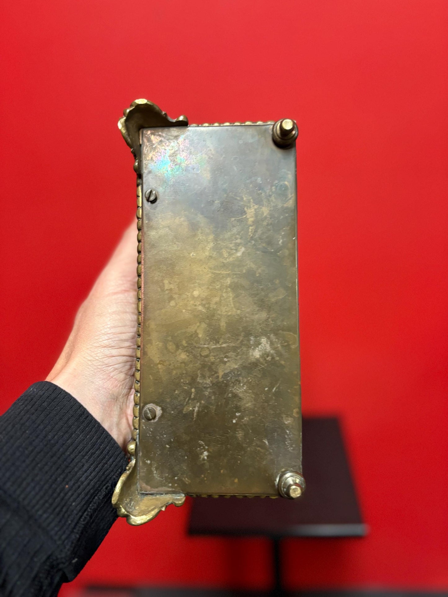 Stunning antique English 8 x 4 by 6 inch high brass letter rack with amazing imagery great to use or gift  desk decor