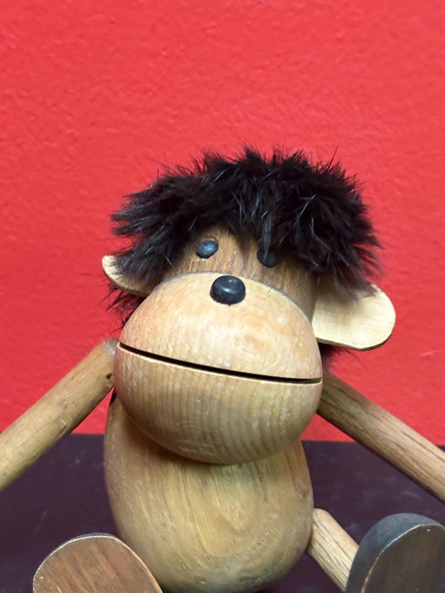 Lovely vintage TEAK 4 inch tall moveable monkey doll  style of Kay Bojesen   Danish in good condition  good value