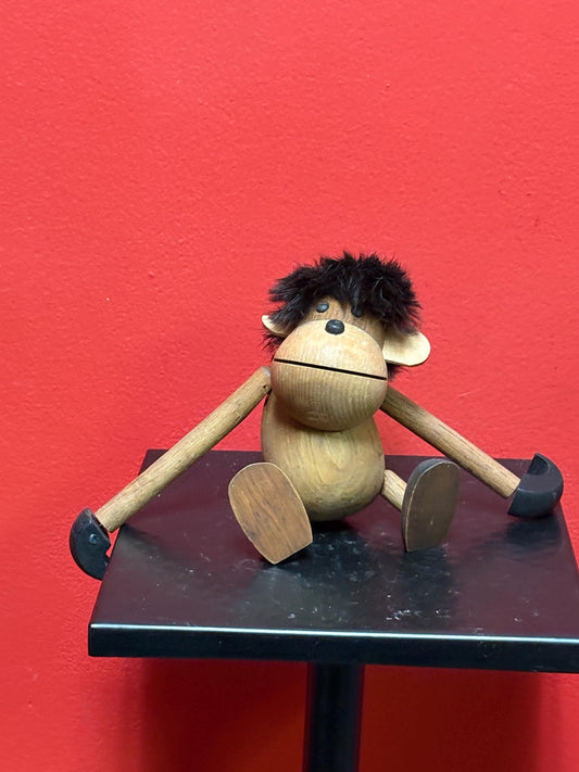 Lovely vintage TEAK 4 inch tall moveable monkey doll  style of Kay Bojesen   Danish in good condition  good value
