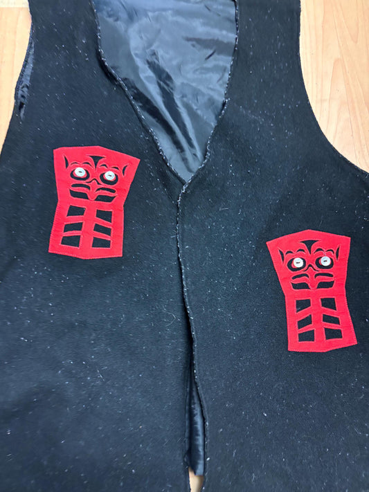 Stunning Canadian authentic indigenous native Haida vest approximately 26 x 24 wide with abalone  needs gentle cleaning  great value
