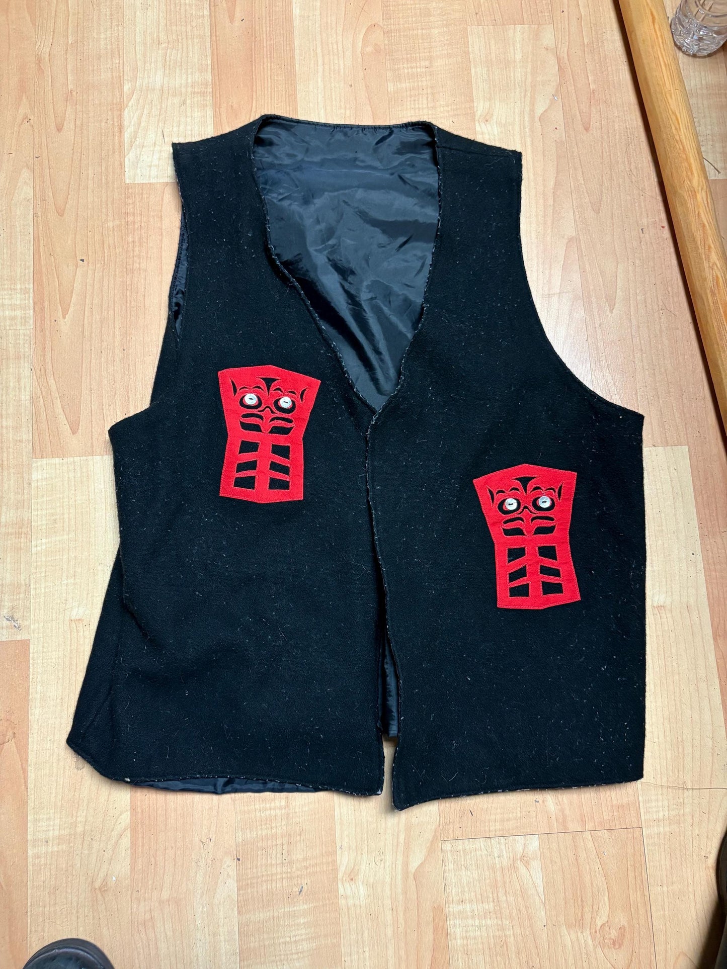 Stunning Canadian authentic indigenous native Haida vest approximately 26 x 24 wide with abalone  needs gentle cleaning  great value