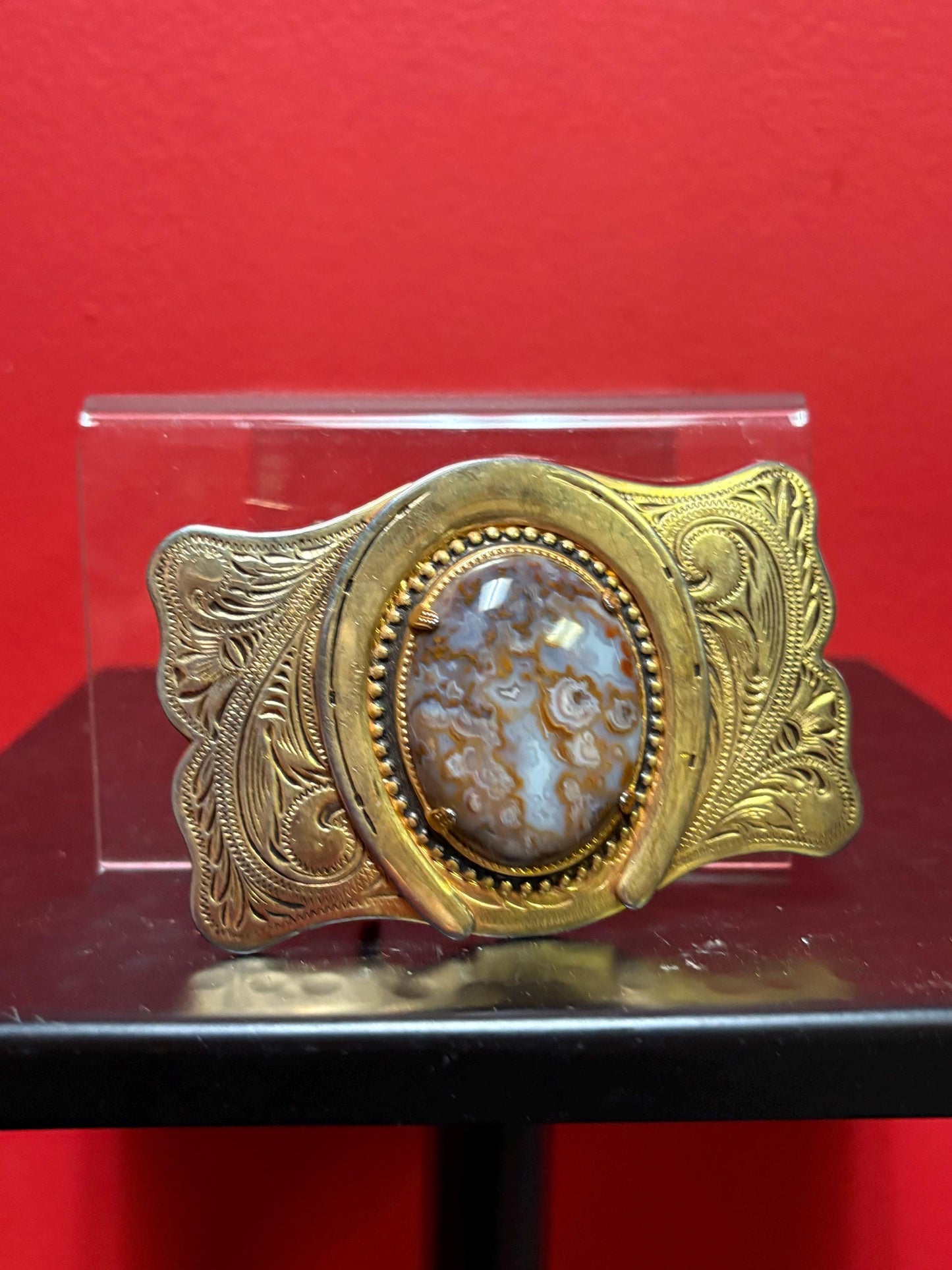 Huge cool 4 inch metal and stone lucky belt buckle  wow