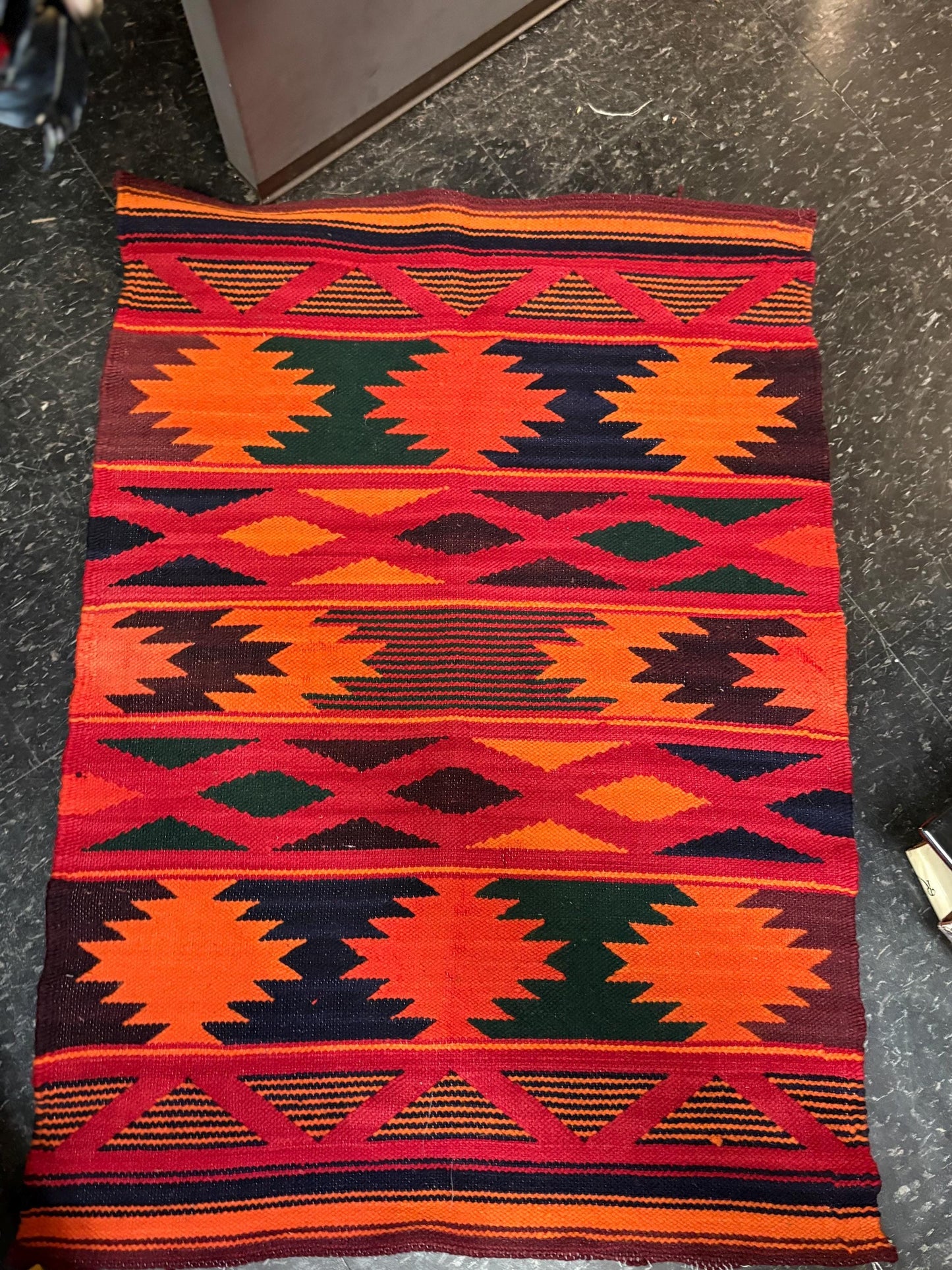 Handmade vintage South American Ecuadorean wool wall hanging or small rug - fabulous condition - 34 x 24  inches wide  great value