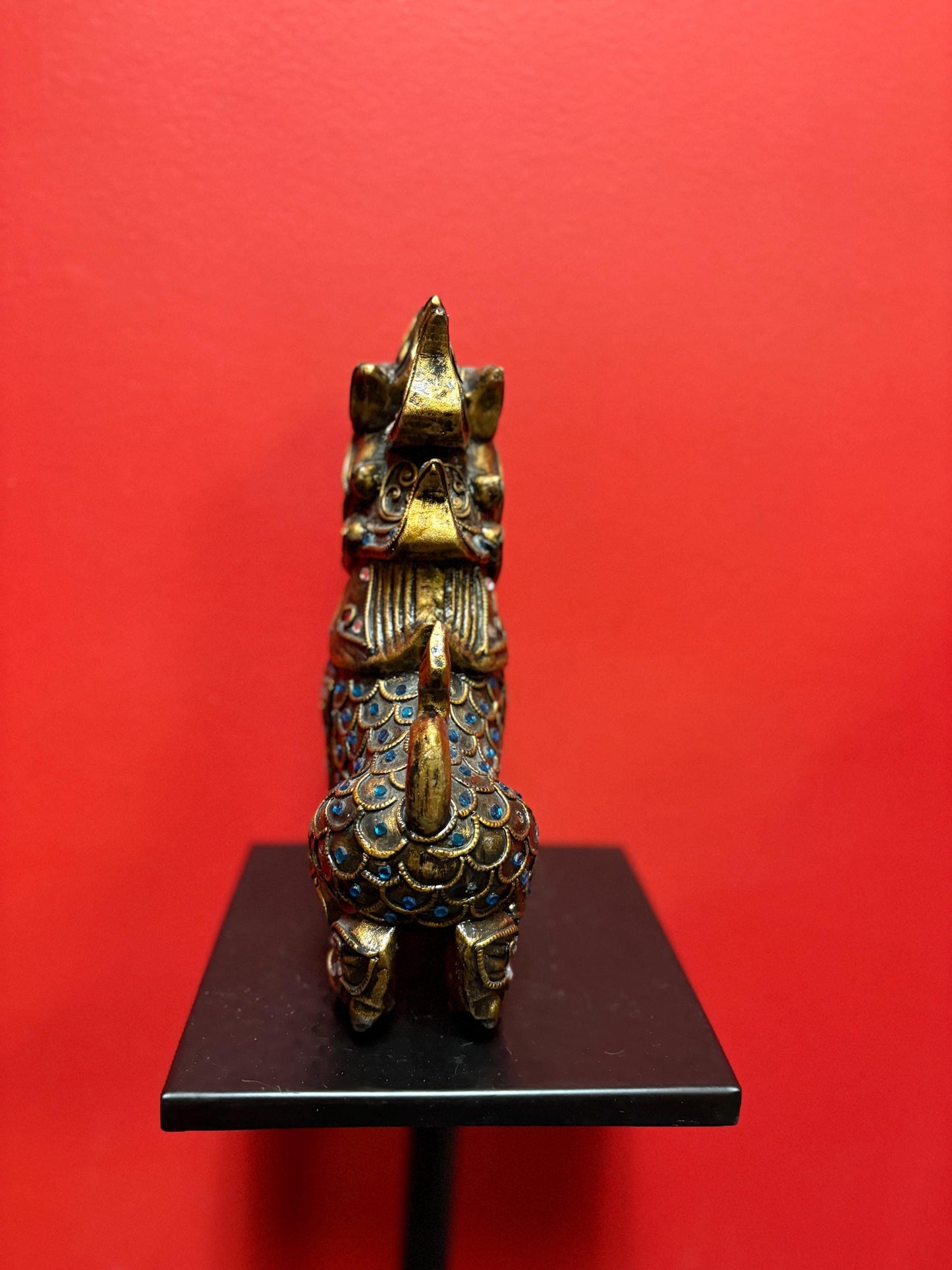 Fabulous Asian wood and gilded 10 inch tall dragon statue flashy  piece  great imagery