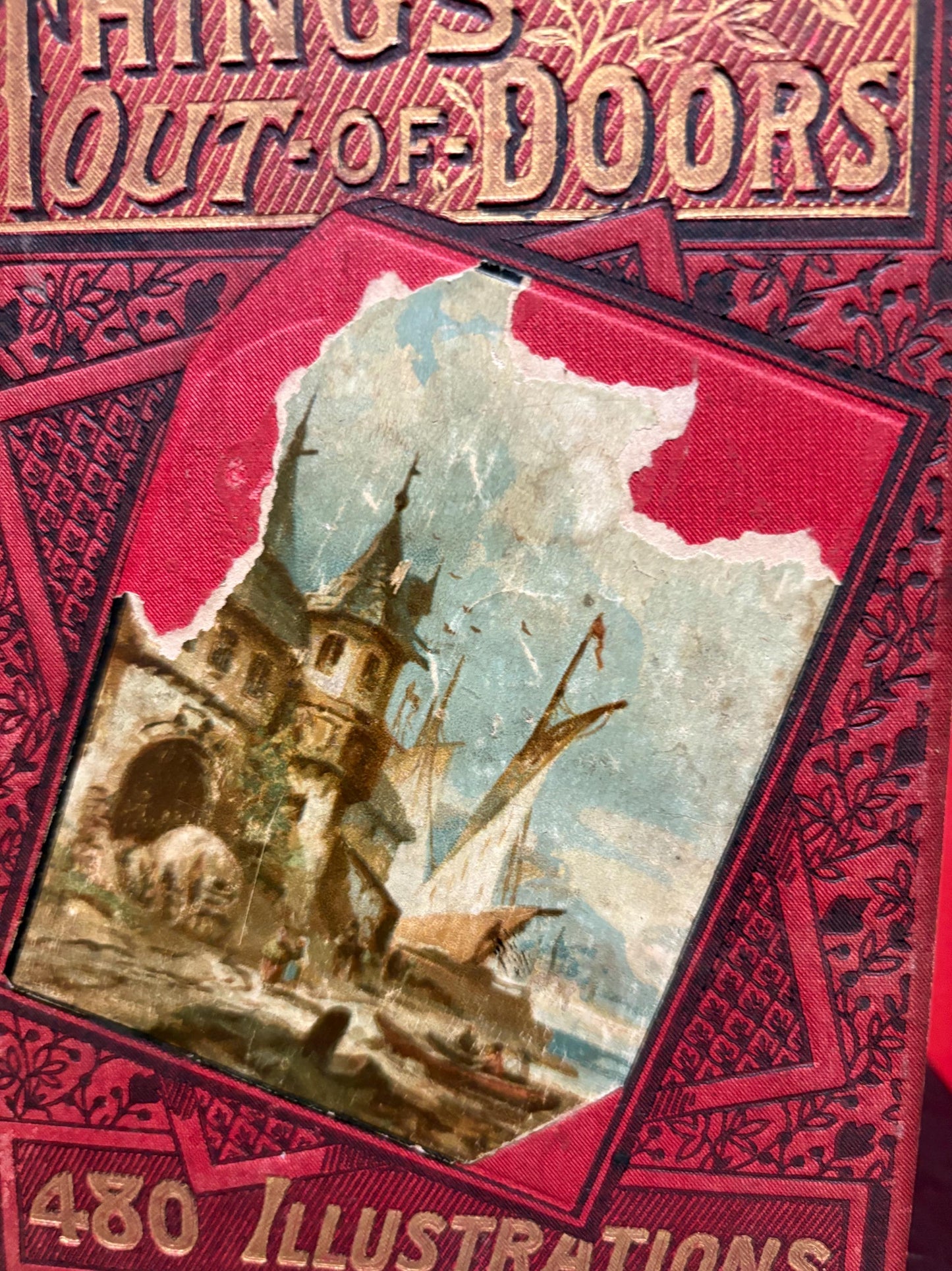 Antique - things out of doors book - with cracked spine and damaged cover  fun book - good value