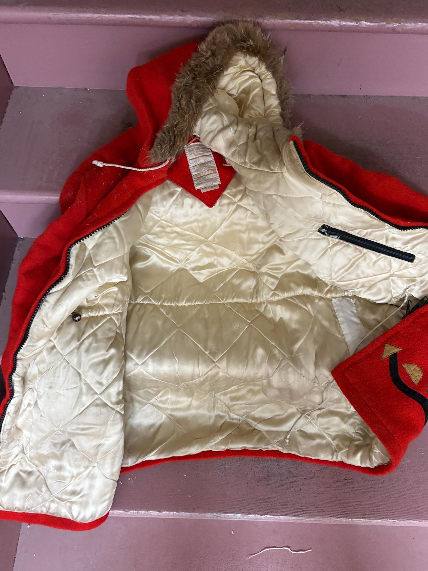 stunning vintage Hudson Bay Company wool jacket - HBC Canadian - approx 36 inches long by duty inches wide and hood 12 inches