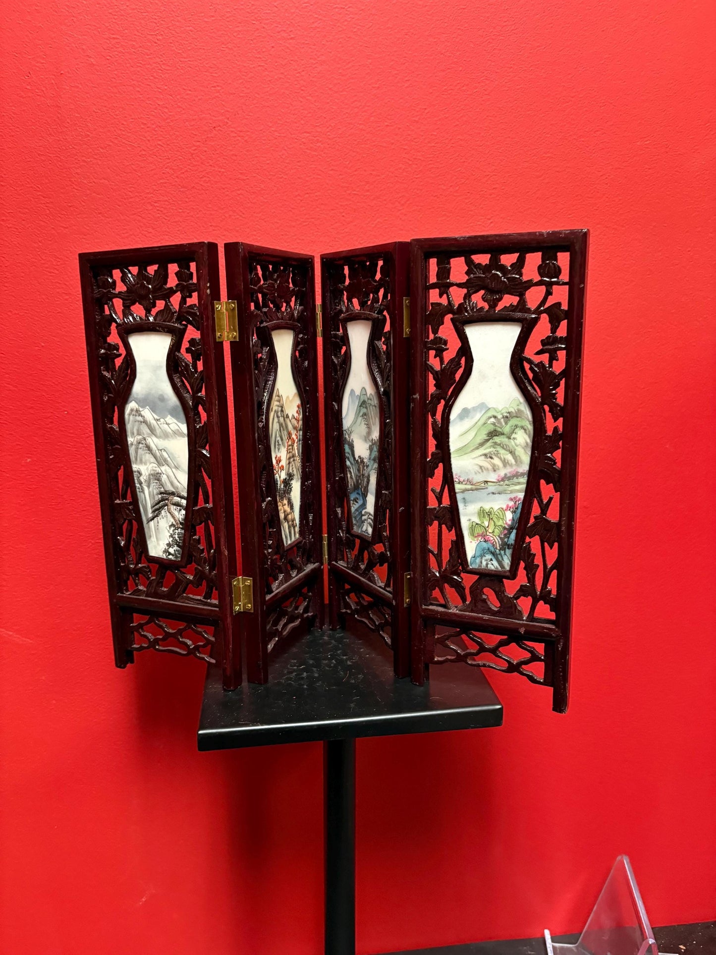 Stunning Chinese 17 x 12 high four seasons panel screen  wooden and  porcelain double-sided  fabulous gift good value