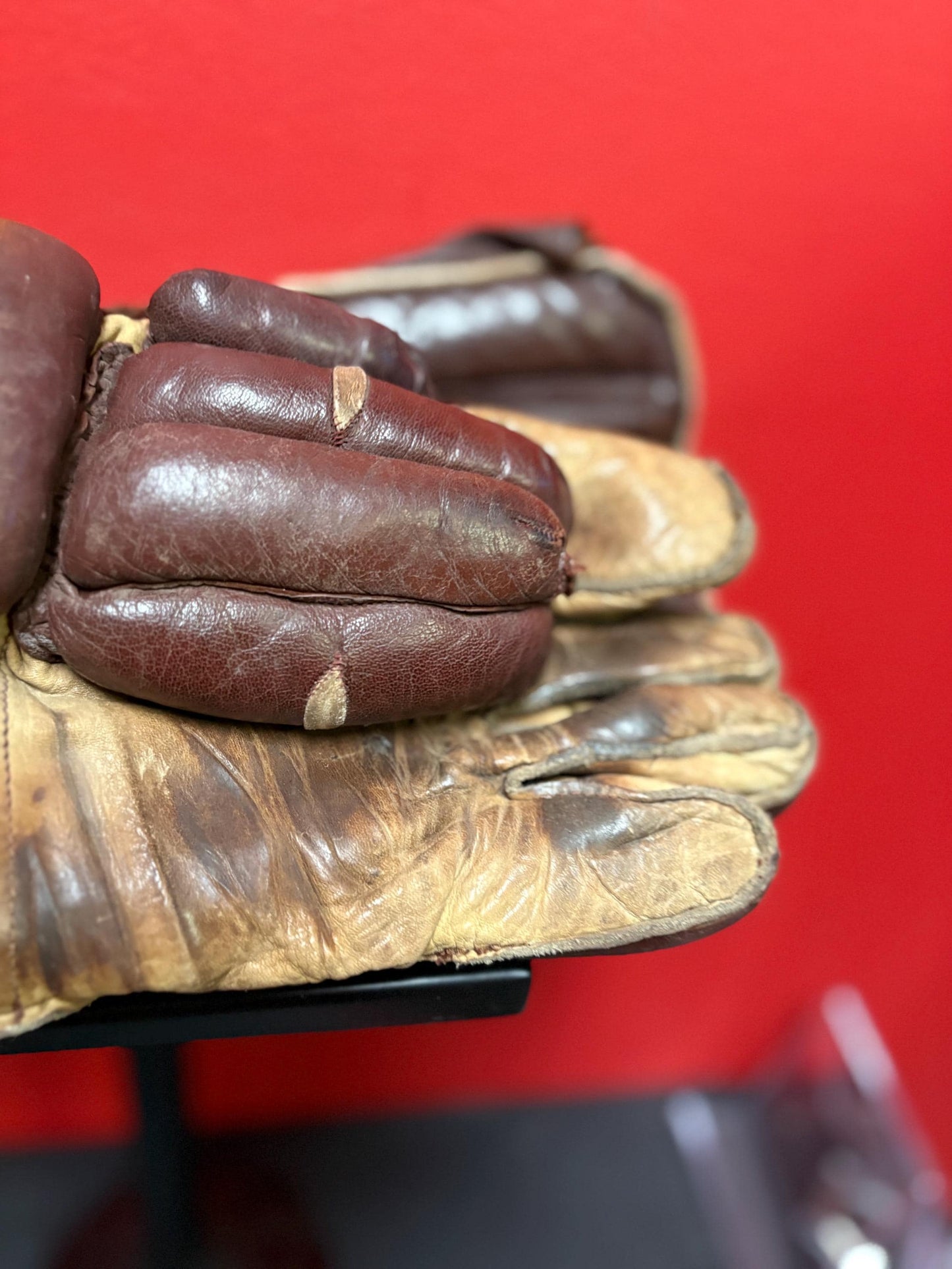 Beautiful antique English made leather  hockey gloves in good used condition - 13 x 6 wide  amazing sports memorabilia