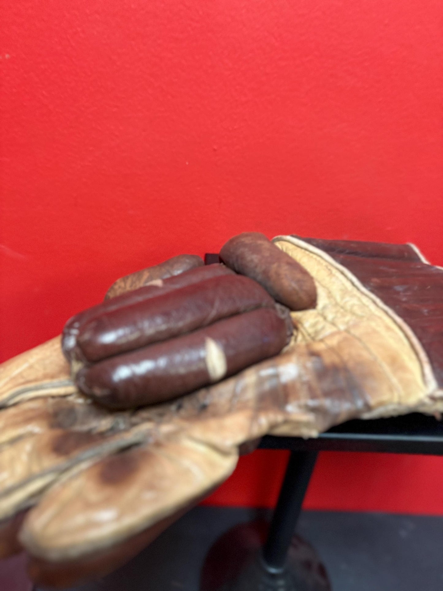 Beautiful antique English made leather  hockey gloves in good used condition - 13 x 6 wide  amazing sports memorabilia