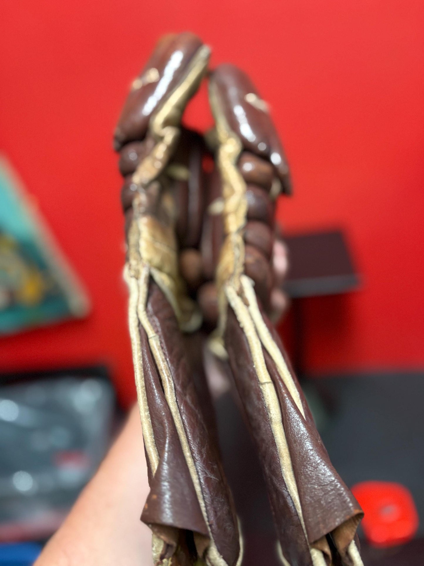 Beautiful antique English made leather  hockey gloves in good used condition - 13 x 6 wide  amazing sports memorabilia