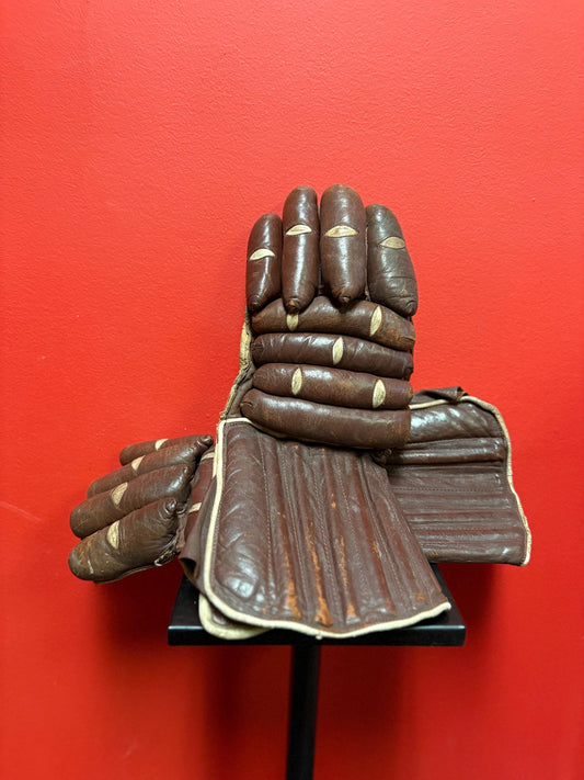 Beautiful antique English made leather  hockey gloves in good used condition - 13 x 6 wide  amazing sports memorabilia