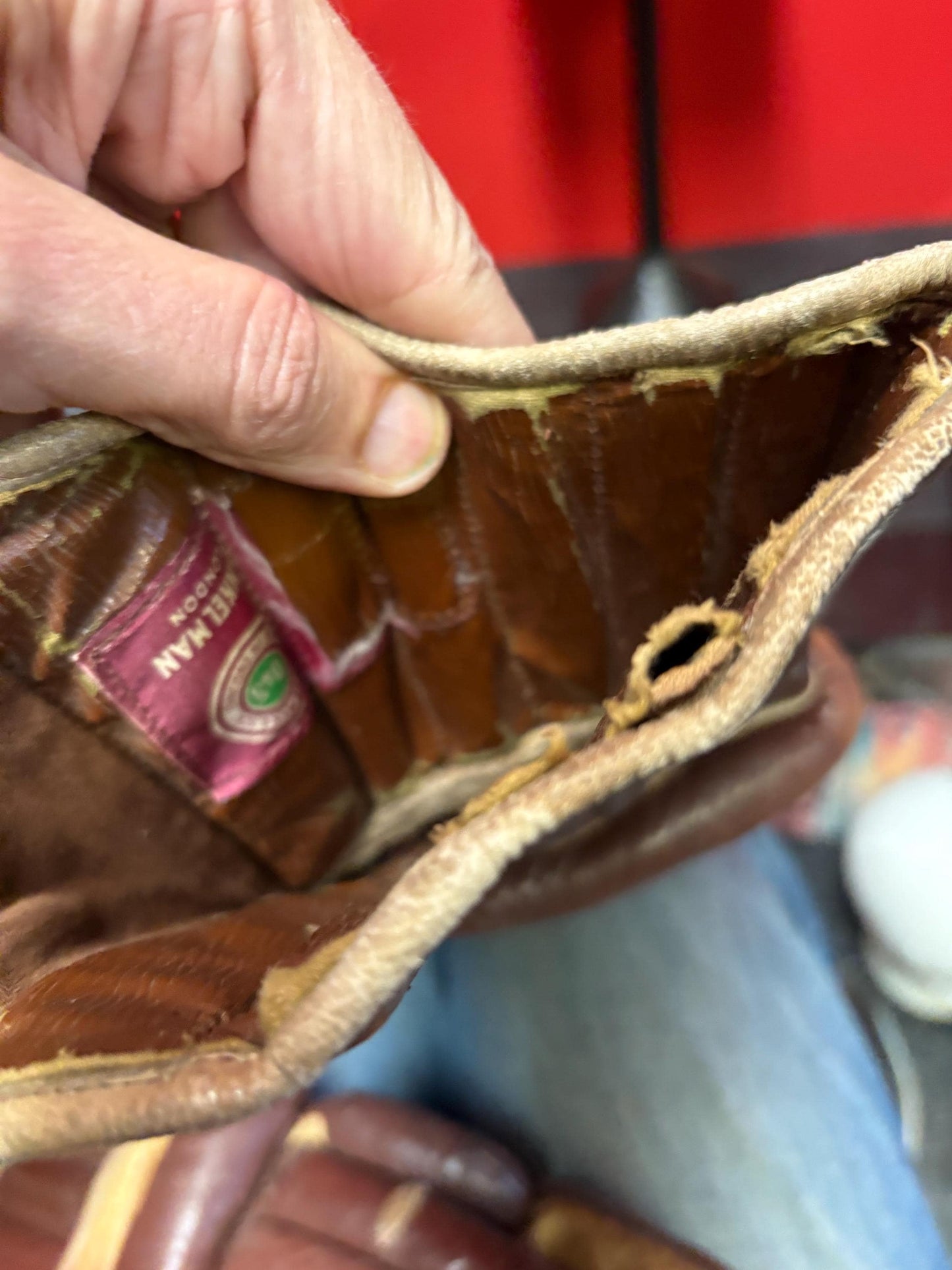 Beautiful antique English made leather  hockey gloves in good used condition - 13 x 6 wide  amazing sports memorabilia