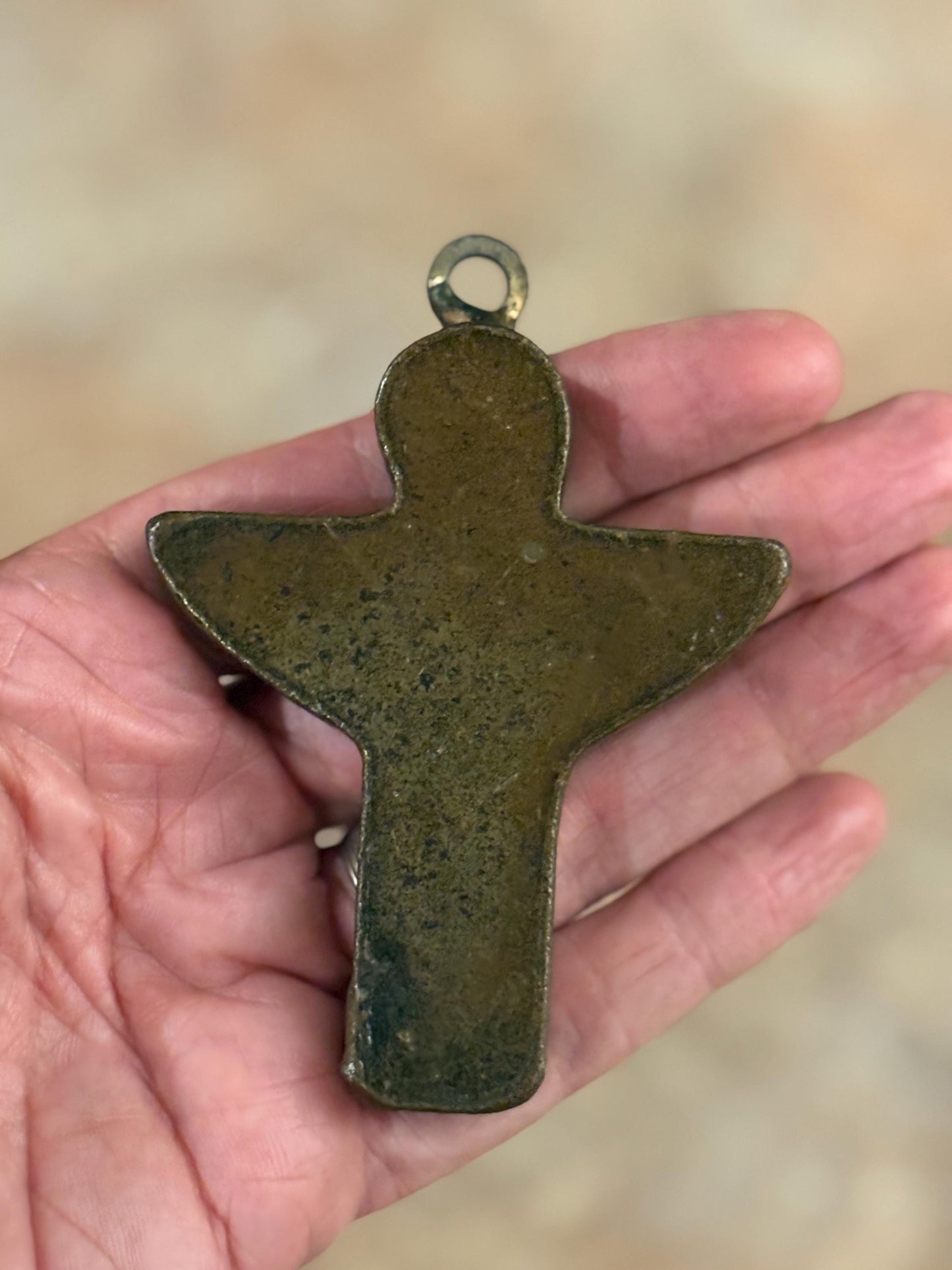 Beautiful antique 4 x 3 very heavy, bronze angel statue ready to hang   wonderful patina  wonderful Christmas gift