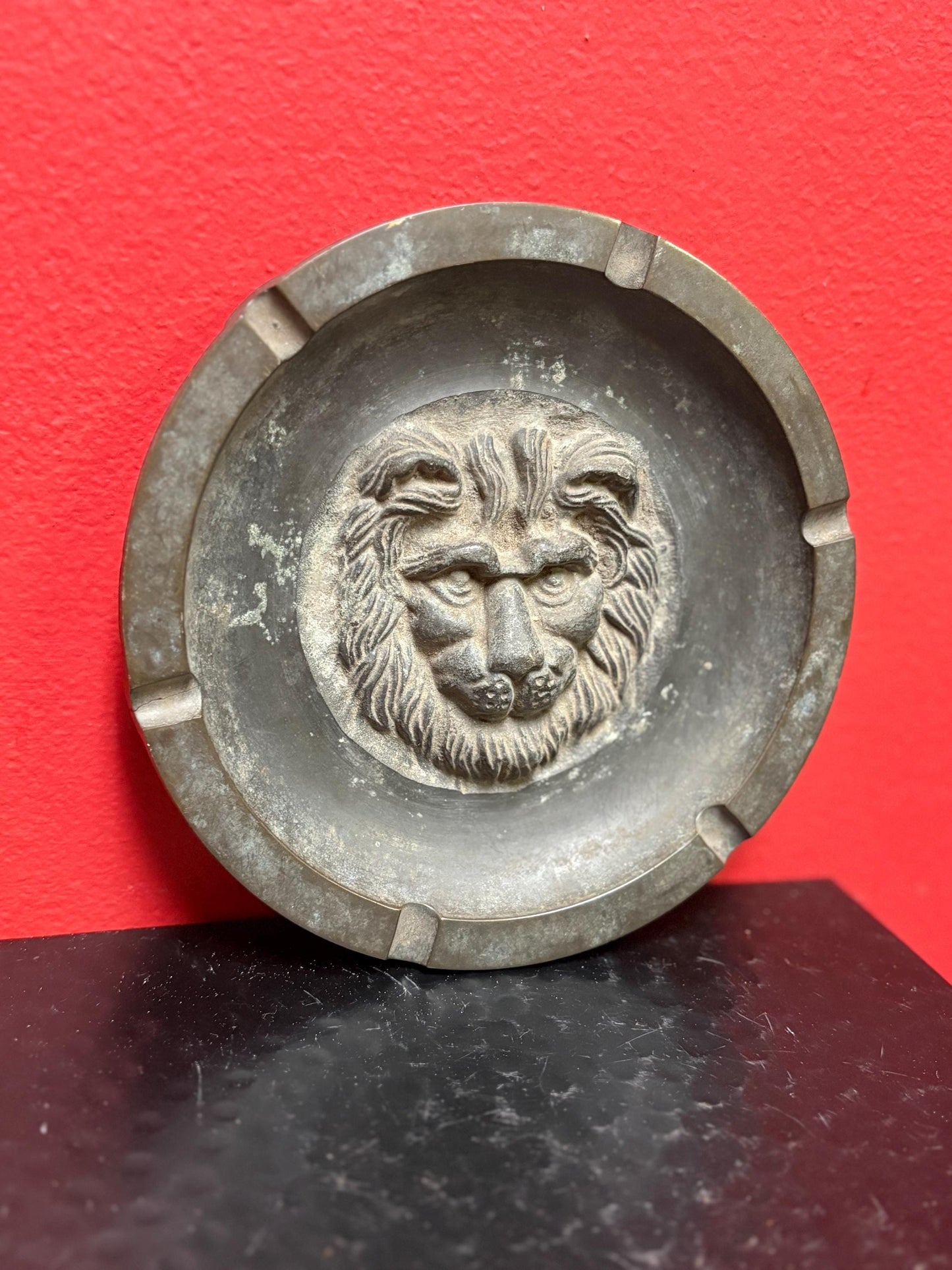 the most amazing antique bronze lion ashtray dish  - 6 inches with awesome patina  wow
