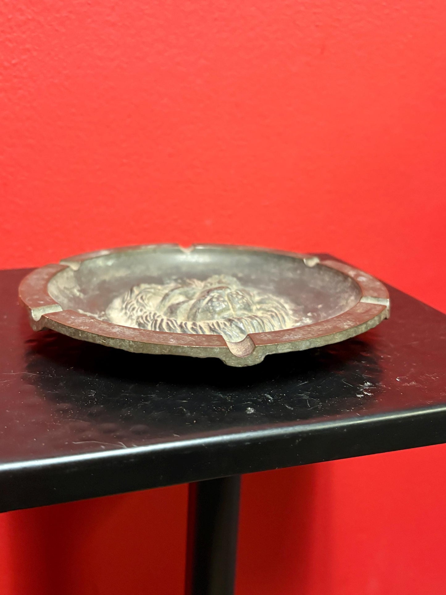 the most amazing antique bronze lion ashtray dish  - 6 inches with awesome patina  wow