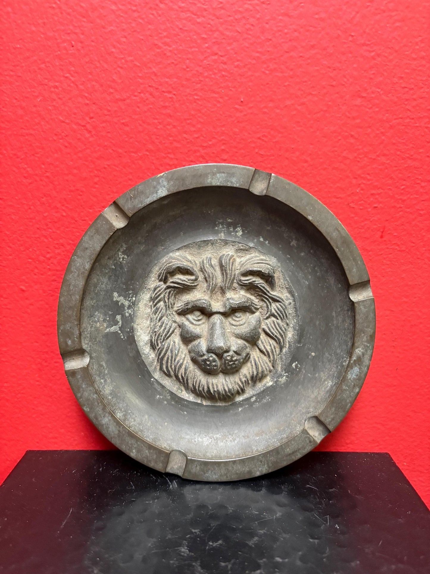 the most amazing antique bronze lion ashtray dish  - 6 inches with awesome patina  wow