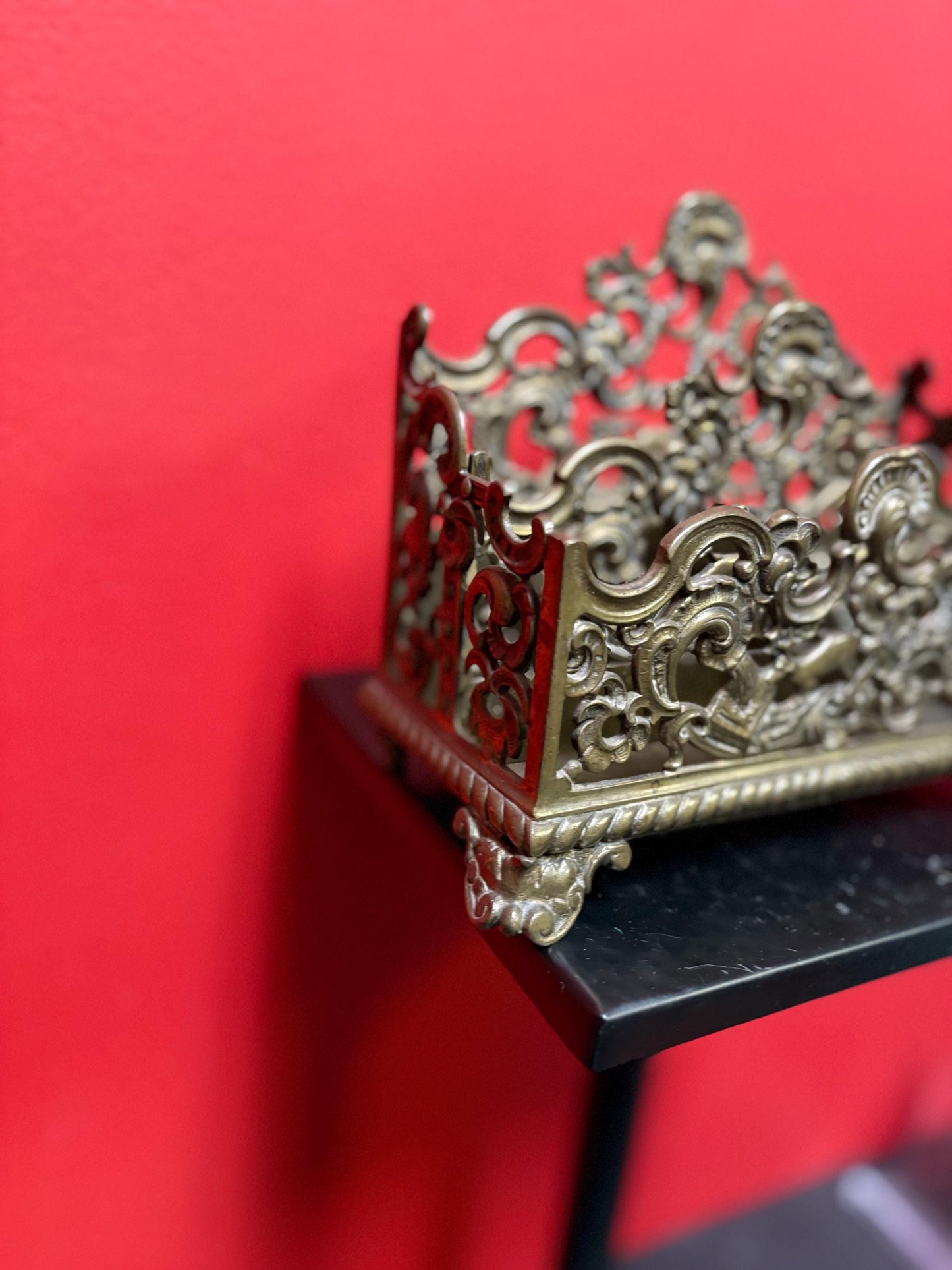 Stunning antique English 8 x 4 by 6 inch high brass letter rack with amazing imagery great to use or gift  desk decor