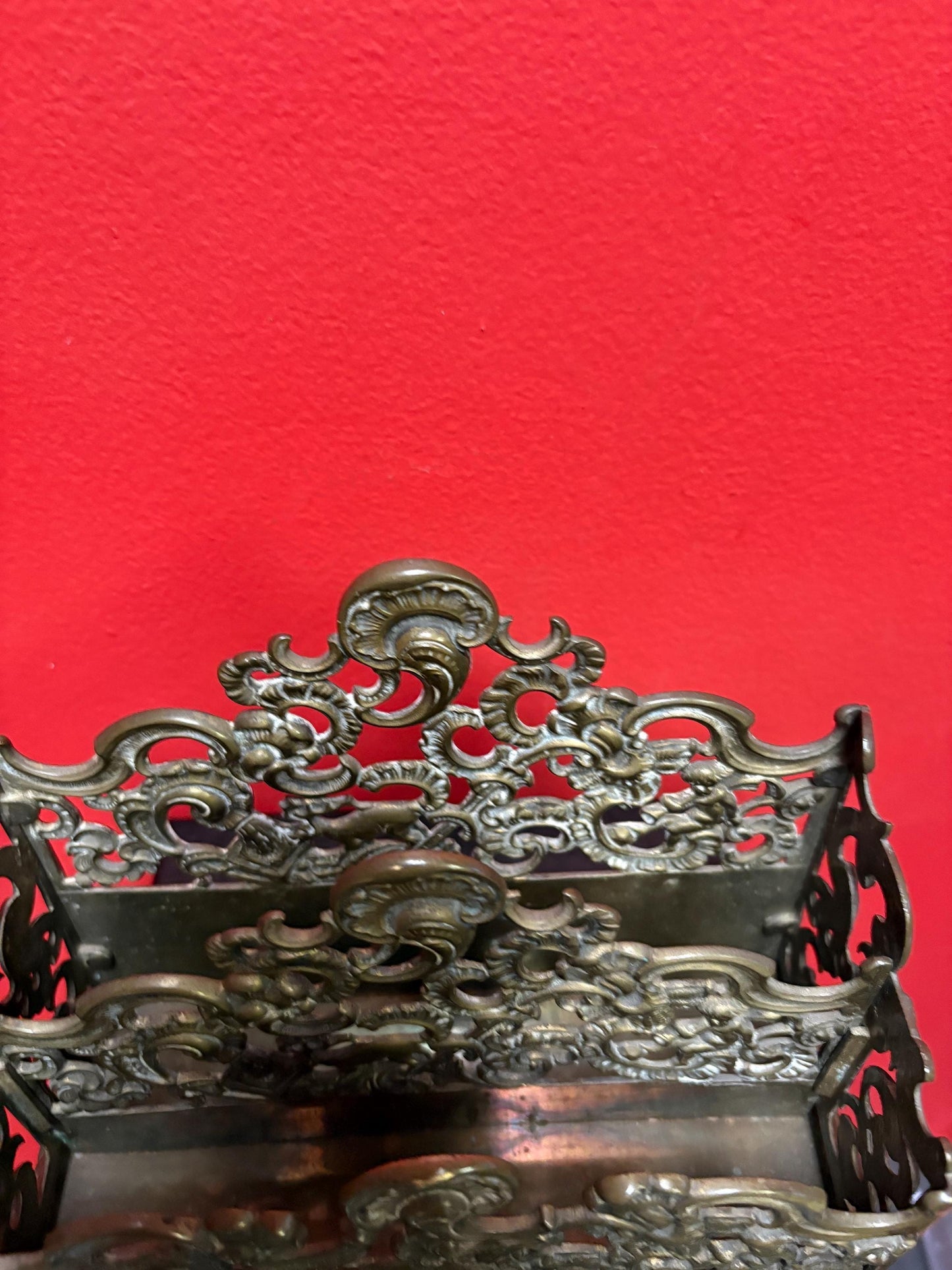 Stunning antique English 8 x 4 by 6 inch high brass letter rack with amazing imagery great to use or gift  desk decor