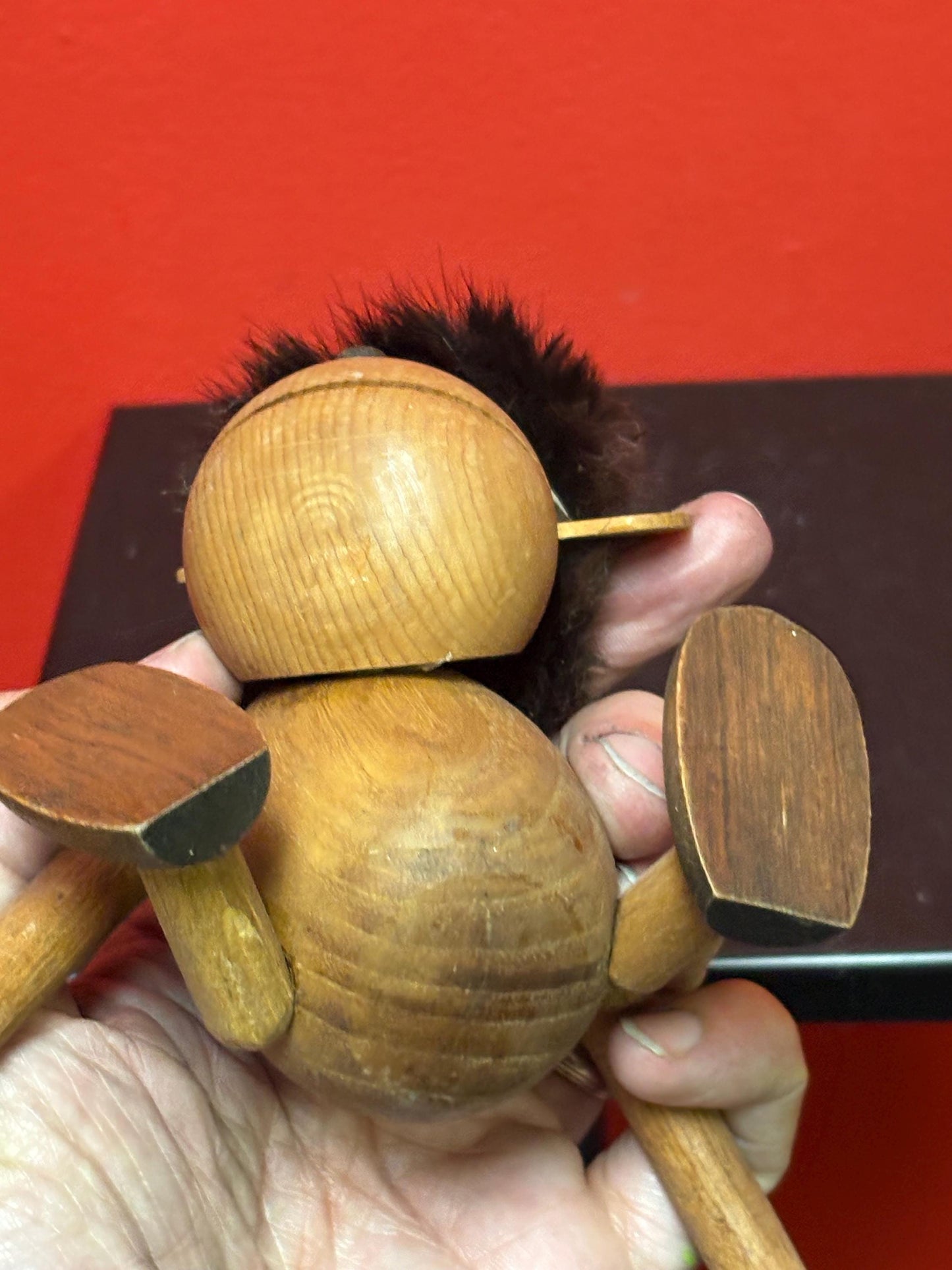 Lovely vintage TEAK 4 inch tall moveable monkey doll  style of Kay Bojesen   Danish in good condition  good value