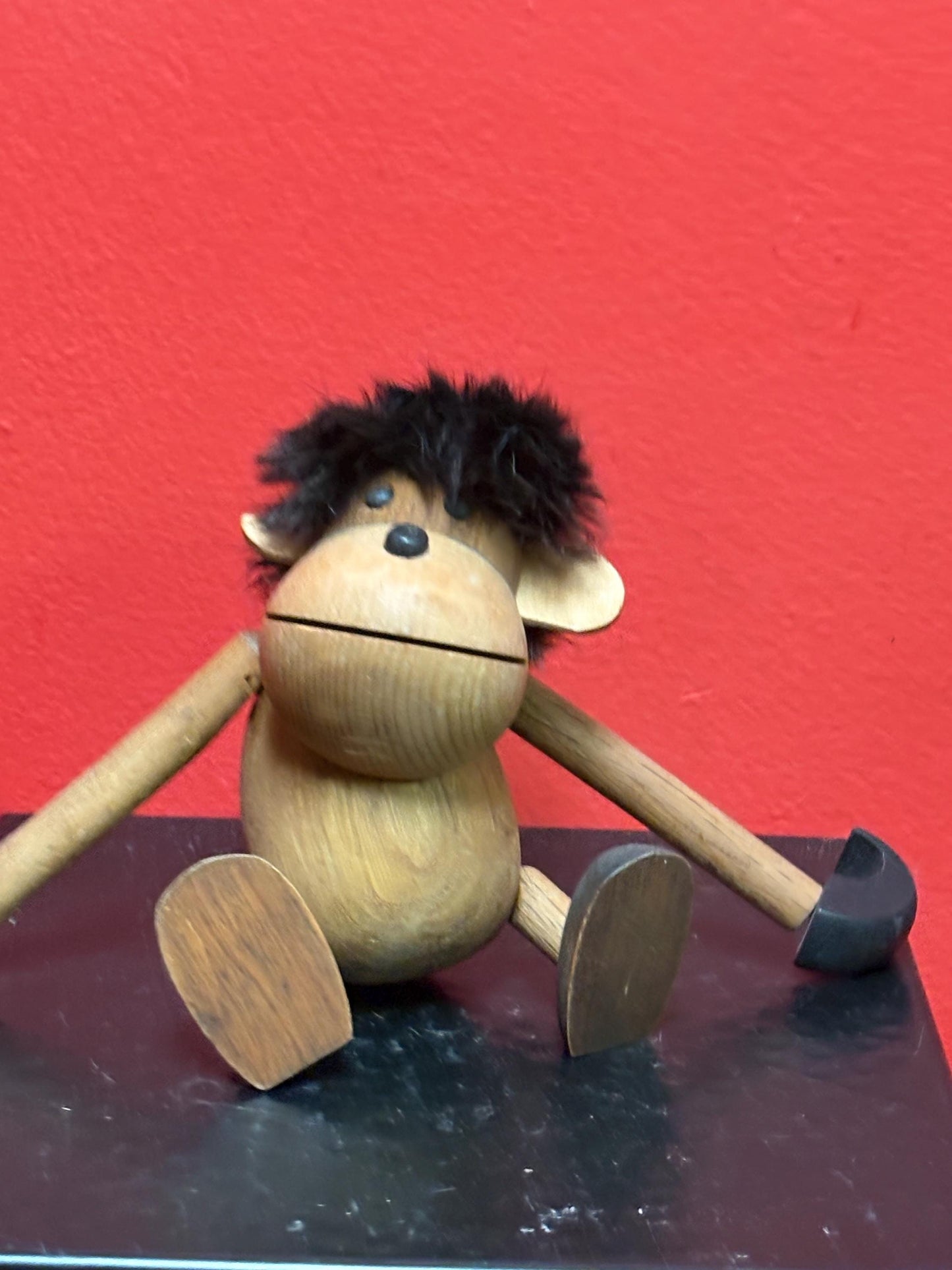 Lovely vintage TEAK 4 inch tall moveable monkey doll  style of Kay Bojesen   Danish in good condition  good value