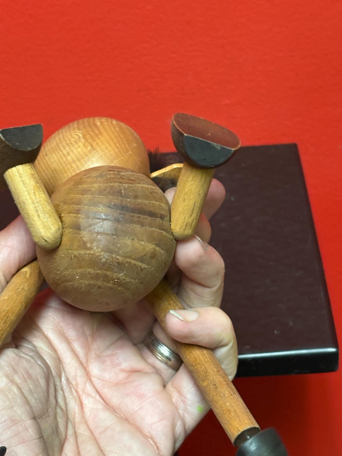 Lovely vintage TEAK 4 inch tall moveable monkey doll  style of Kay Bojesen   Danish in good condition  good value