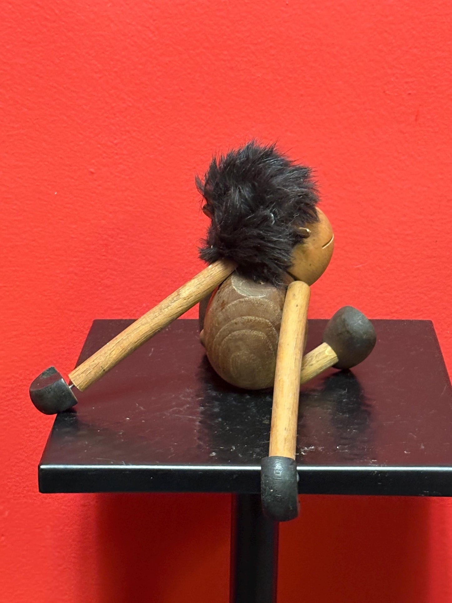 Lovely vintage TEAK 4 inch tall moveable monkey doll  style of Kay Bojesen   Danish in good condition  good value