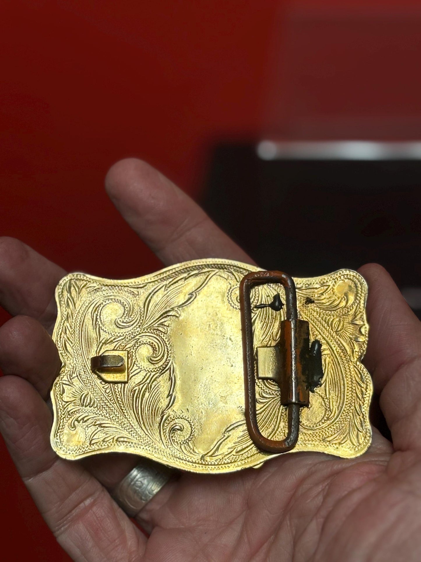 Huge cool 4 inch metal and stone lucky belt buckle  wow