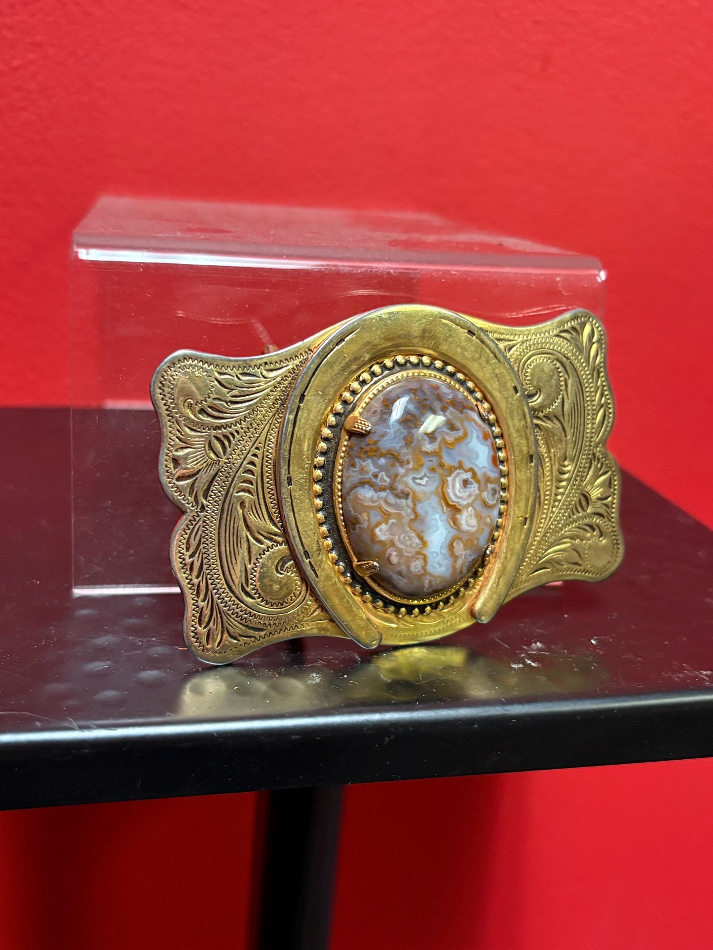 Huge cool 4 inch metal and stone lucky belt buckle  wow