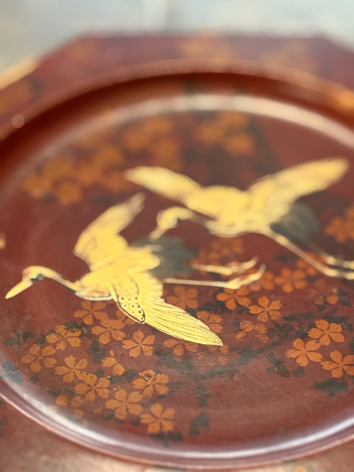 Stunning 19 century Japanese lacquer plaque ready to hang   9 inches across  some scratches