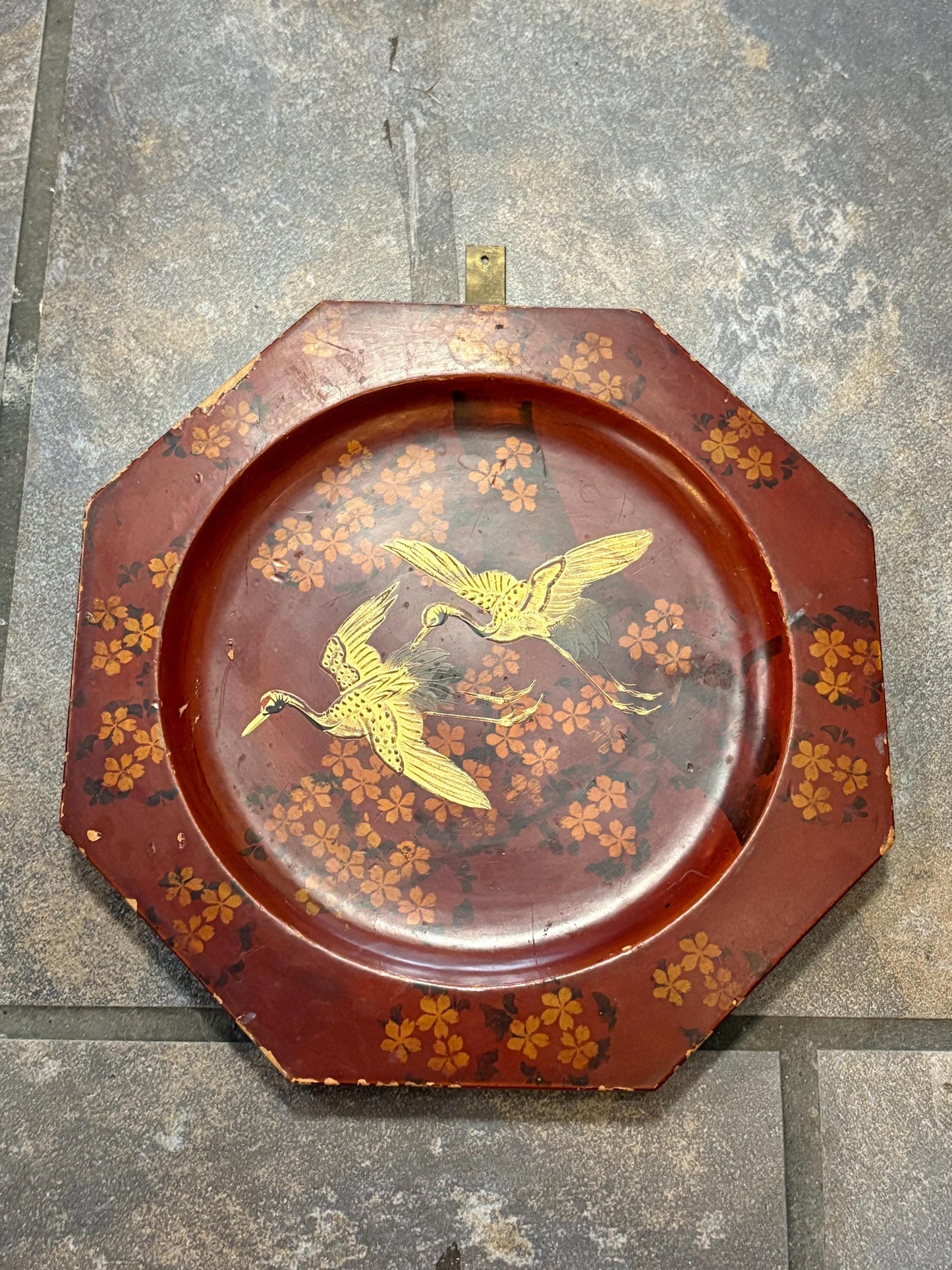 Stunning 19 century Japanese lacquer plaque ready to hang   9 inches across  some scratches