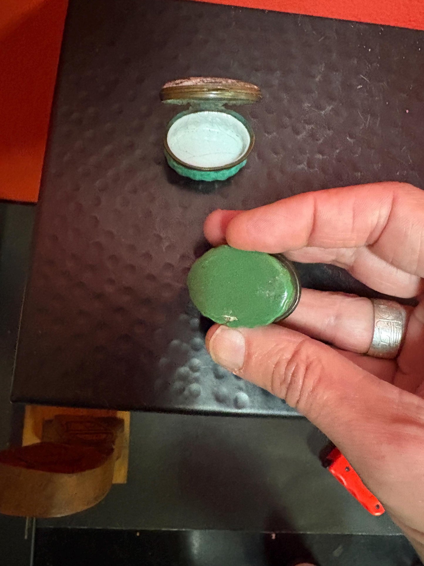 Pair of antique enamel early 19 century pillbox in rough condition - one and a half inches