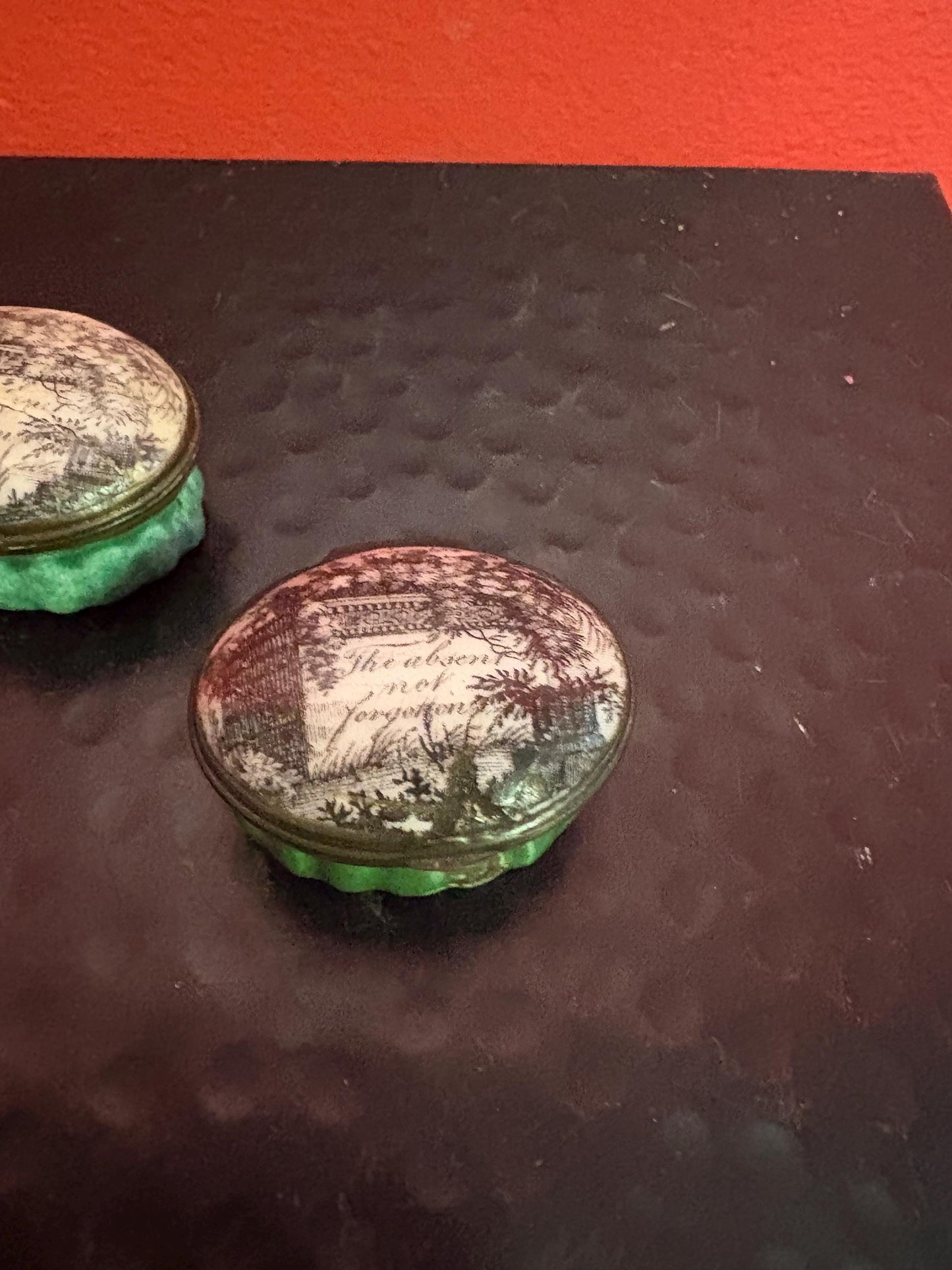 Pair of antique enamel early 19 century pillbox in rough condition - one and a half inches