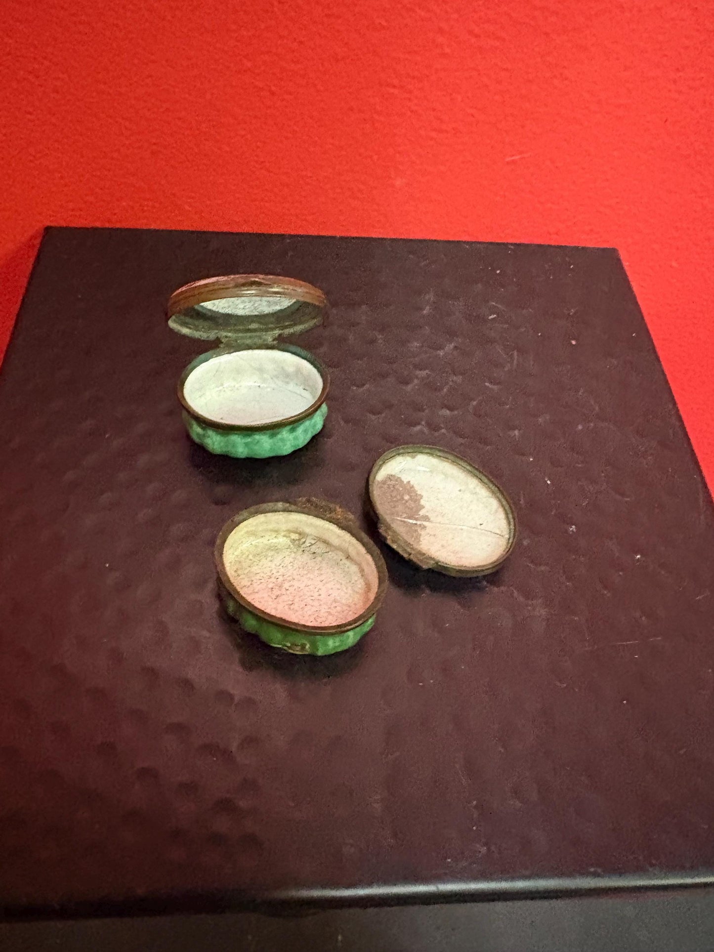 Pair of antique enamel early 19 century pillbox in rough condition - one and a half inches